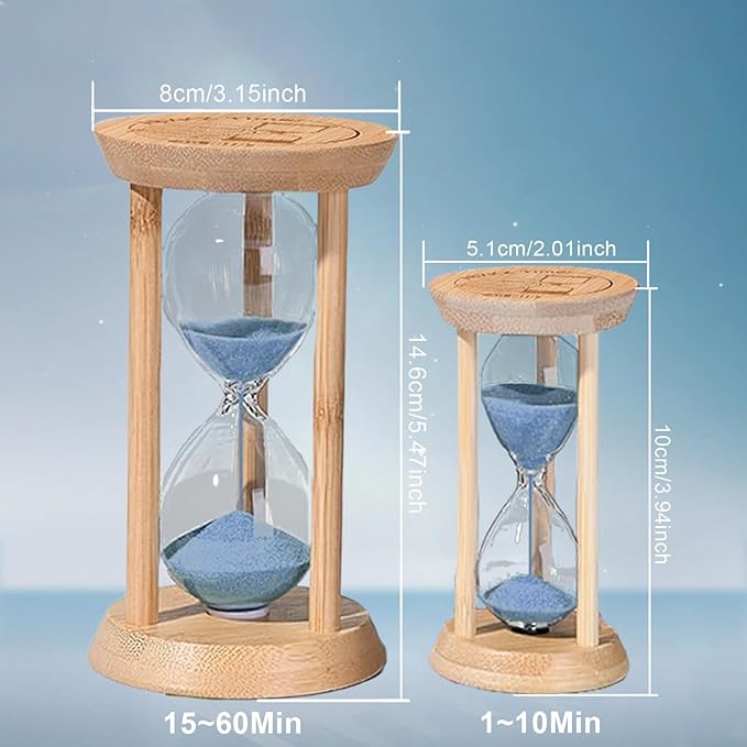 Wood Sand Timer, 10 Minute Sandglass Timer, Bamboo Hourglass 10 Min, Unique Sand Clock, Sand Watch, Unbreakable Sandglass Blue