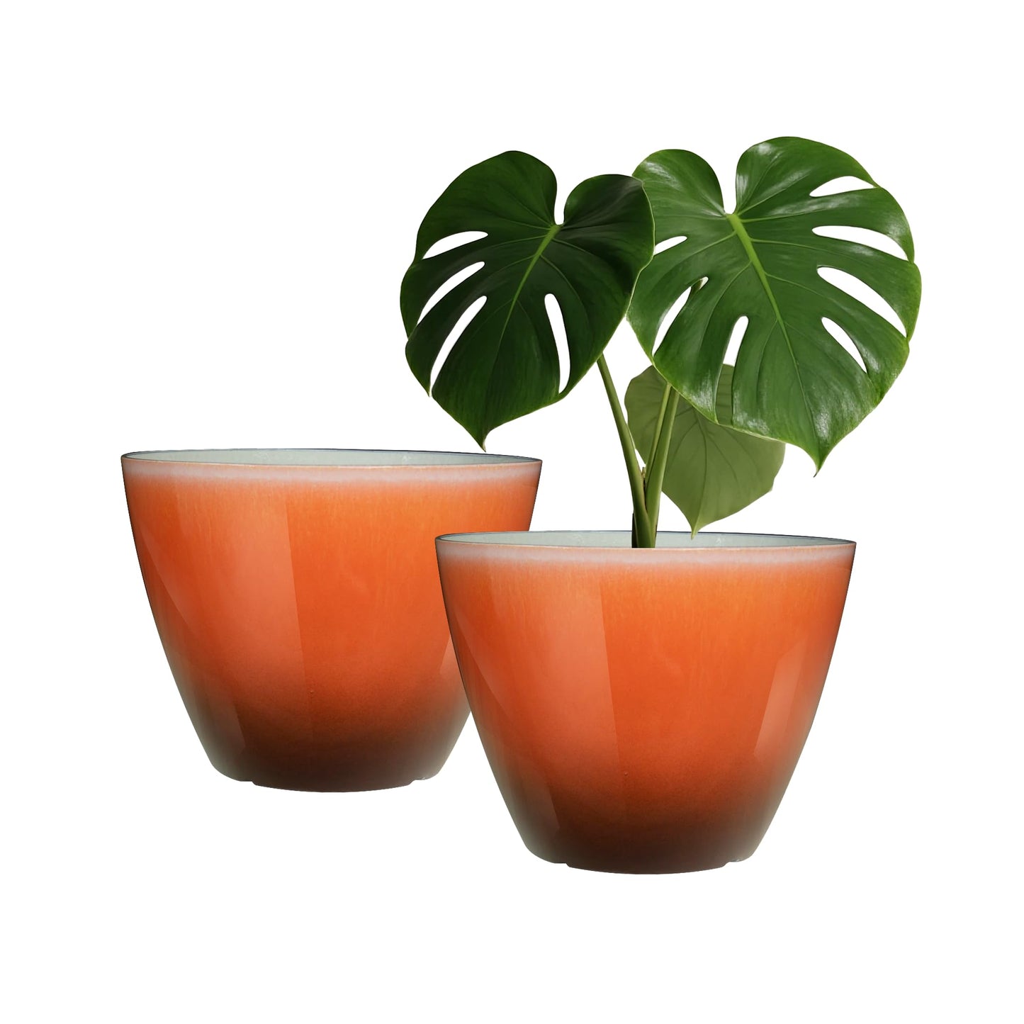 Vanslogreenk 8 inch Plant Pots Indoor Modern Glaze Planters with Drainage Holes, Garden Flower Pots Planter for Aloe, Herbs, Cactus (Orange, 2pcs)