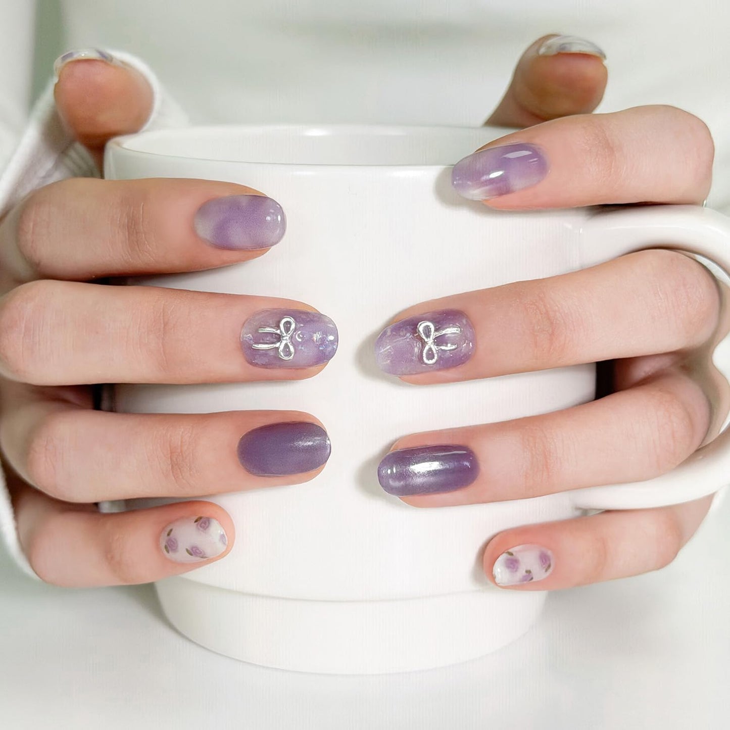 ohora Semi Cured Gel Nail Strips (N Dreamy Rose) - Magnet, Marble, Purple, Works with Any Lamps, Salon-Quality, Long Lasting, Easy to Apply & Remove - Includes 2 Prep Pads, Nail File & Wooden Stick