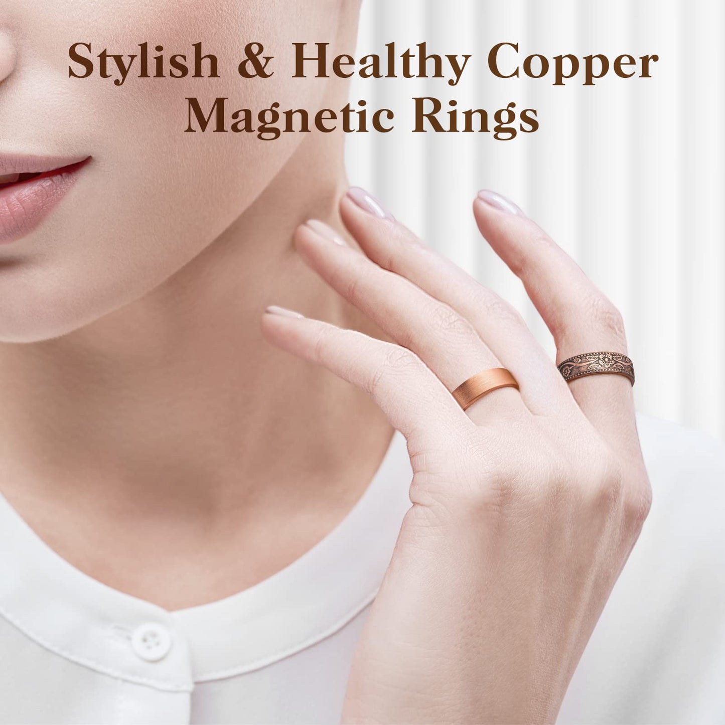 Mahnco Lymphatic Drainage Copper Rings for Women, Lymphatic Drainage Magnetic Ring, Magnetic Lymph Detox Ring 100% Pure Copper Jewelry Gift (Vintage Flower & Uncoated Smooth)