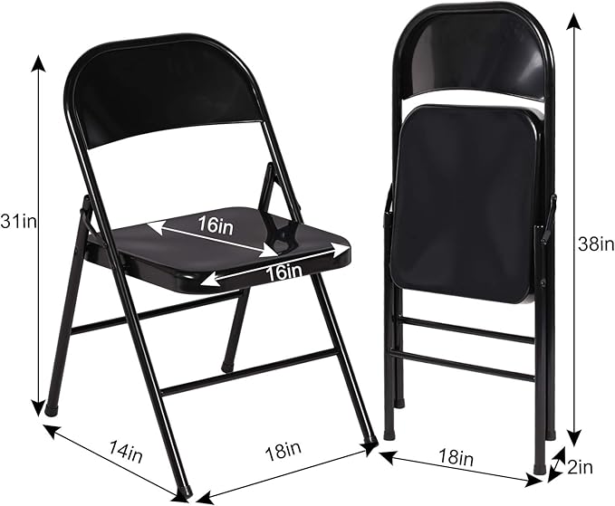 VECELO Metal Folding Chairs 4 Pack, Double Hinged Steel Frame Easy Foldable&Stackable for Office Kitchen Dinning Wedding Patio and Garden