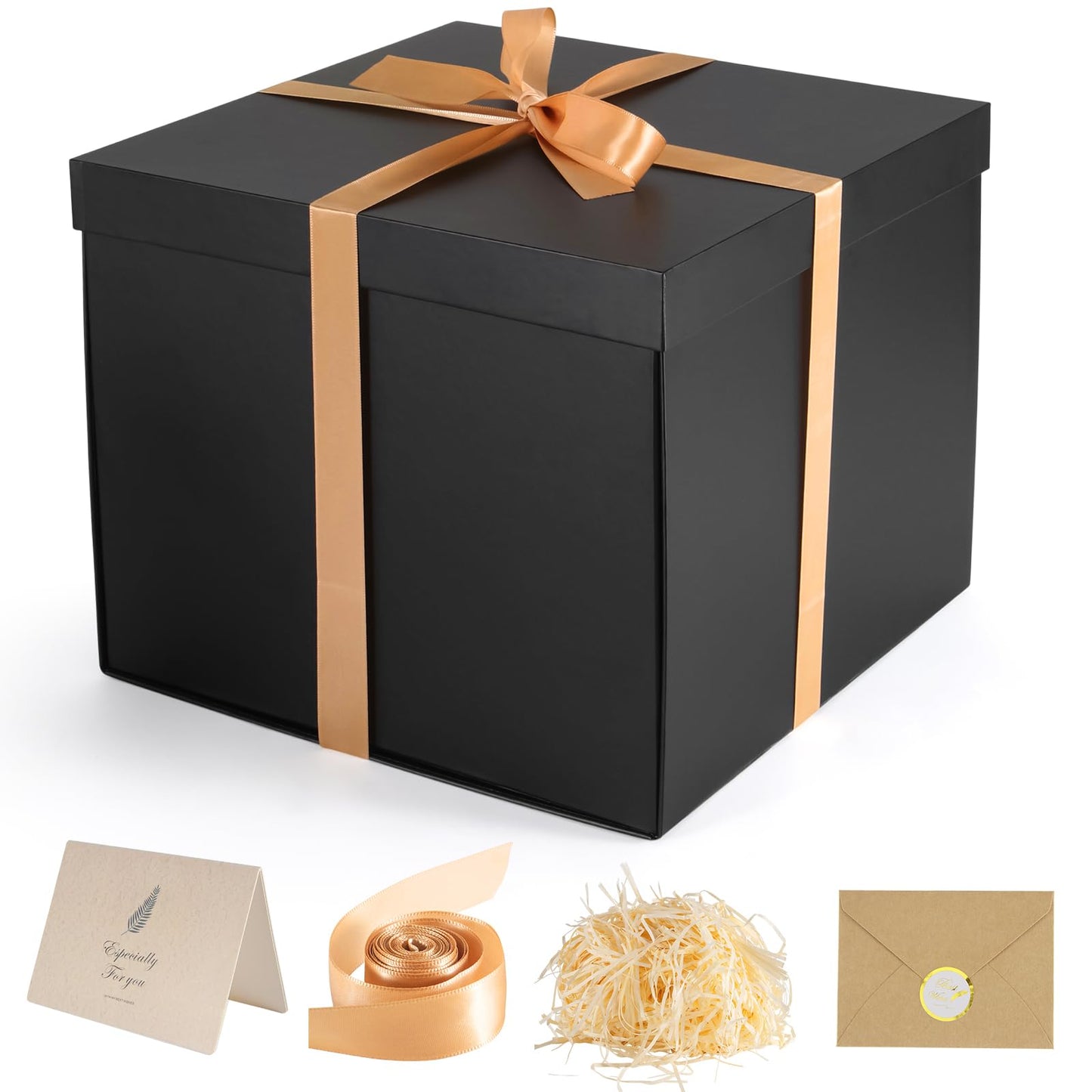 Donyang Gift Box, 12x12x10 inches Large Black Gift Boxes for Presents with Lids, Birthday Box, Groomsman Proposal Box, for Wedding, Valentine's Day, Mother's Day, Halloween, Christmas Gift Packging