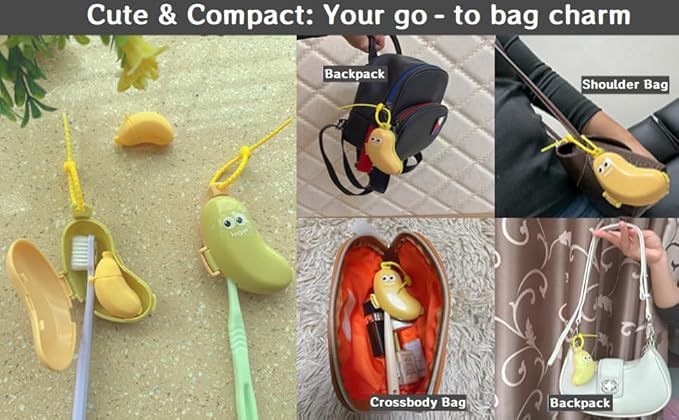 2-in-1 Travel toothbrush holder-Toothbrush covers with Toothpaste case,Portable Reusable Organizer with Banana smile-cute toothbrush cap for Electric&Manual Toothbrush,Ideal for Home&Travel(Yellow)