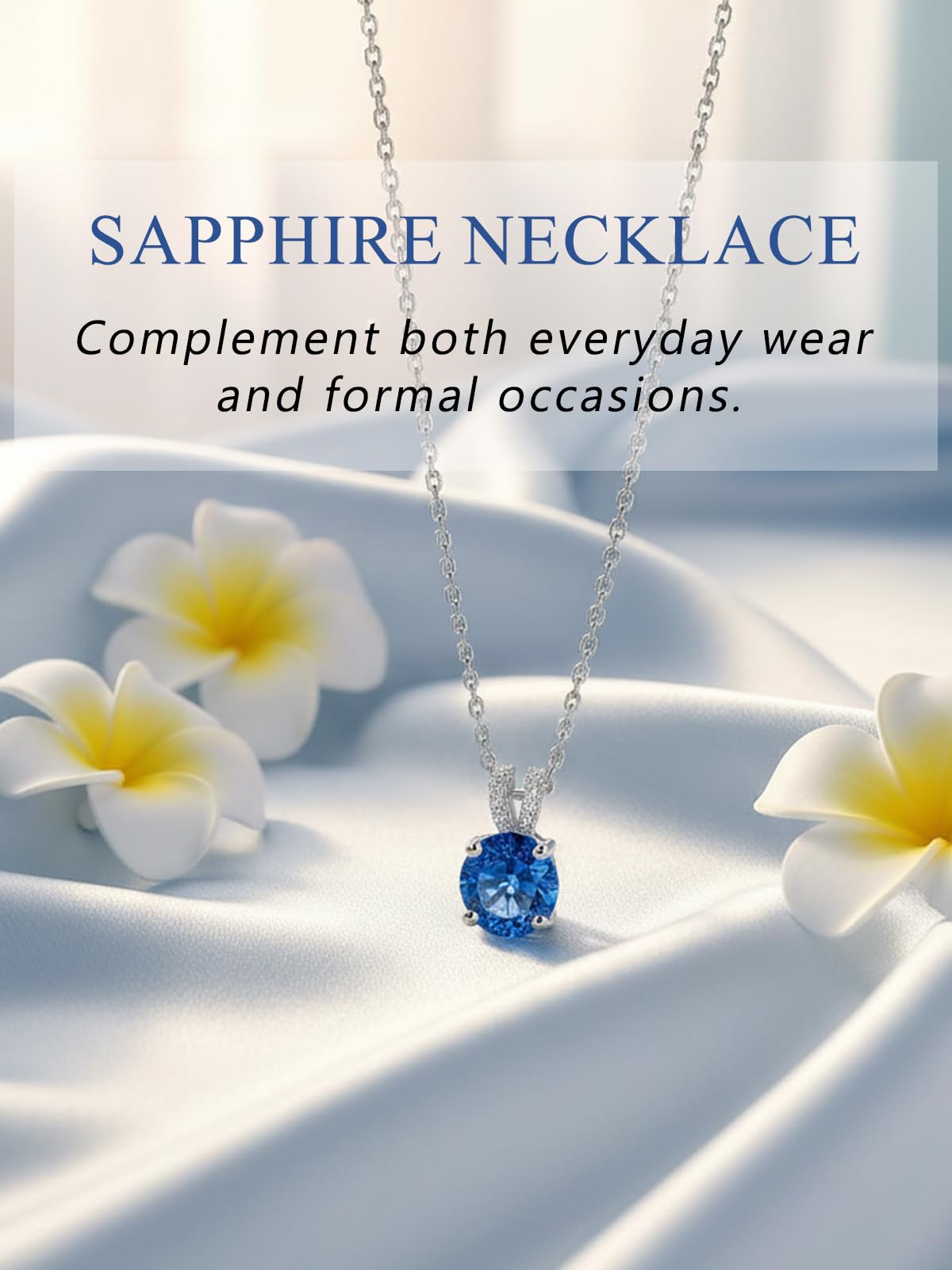 CYW Blue Sapphire Small Round Necklace for Women 925 Silver Solitaire Pendant Necklace