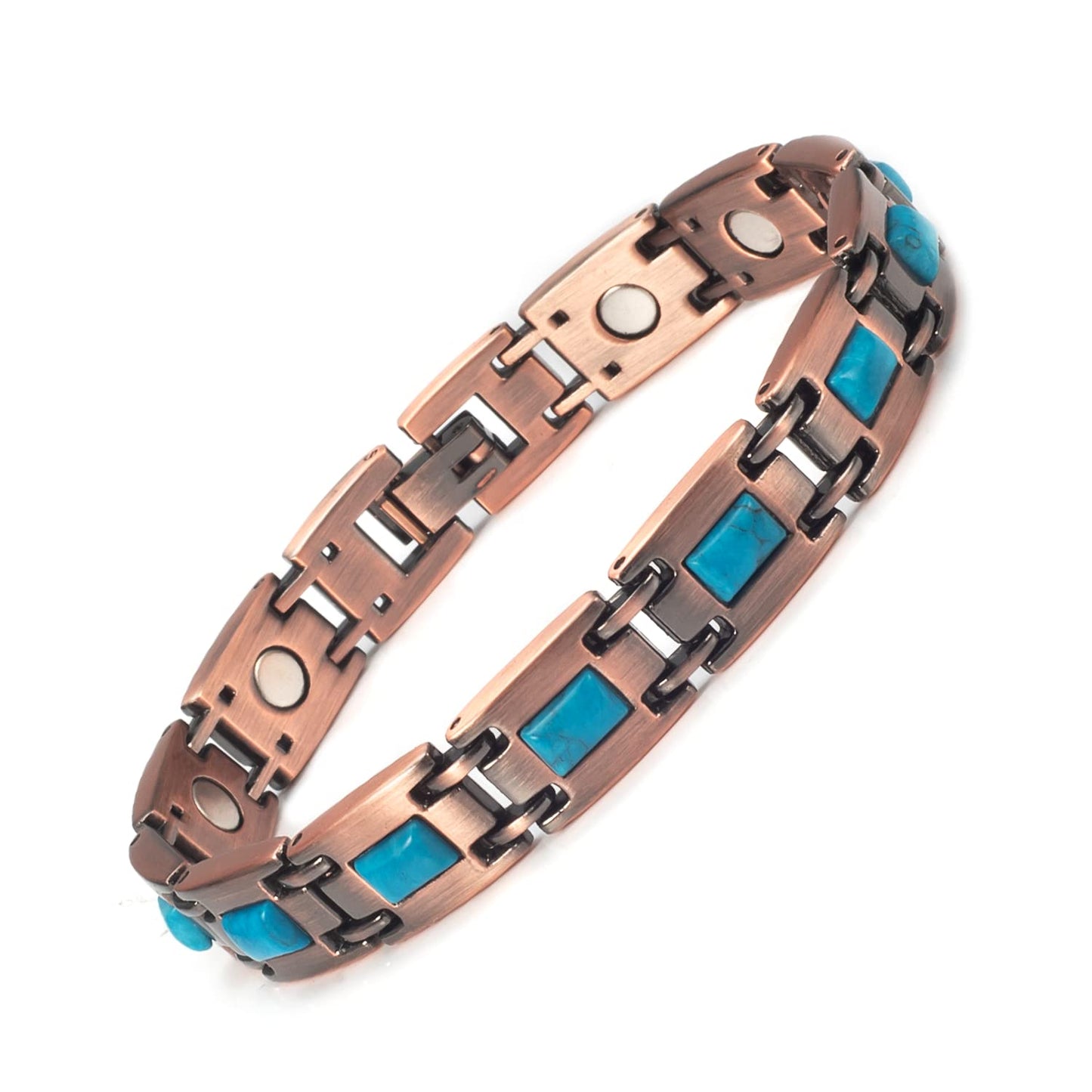 EnerCoppeX Copper Magnetic Bracelet for Women - Turquoize Detox Jewelry with 3500 Gauss Magnet (G)