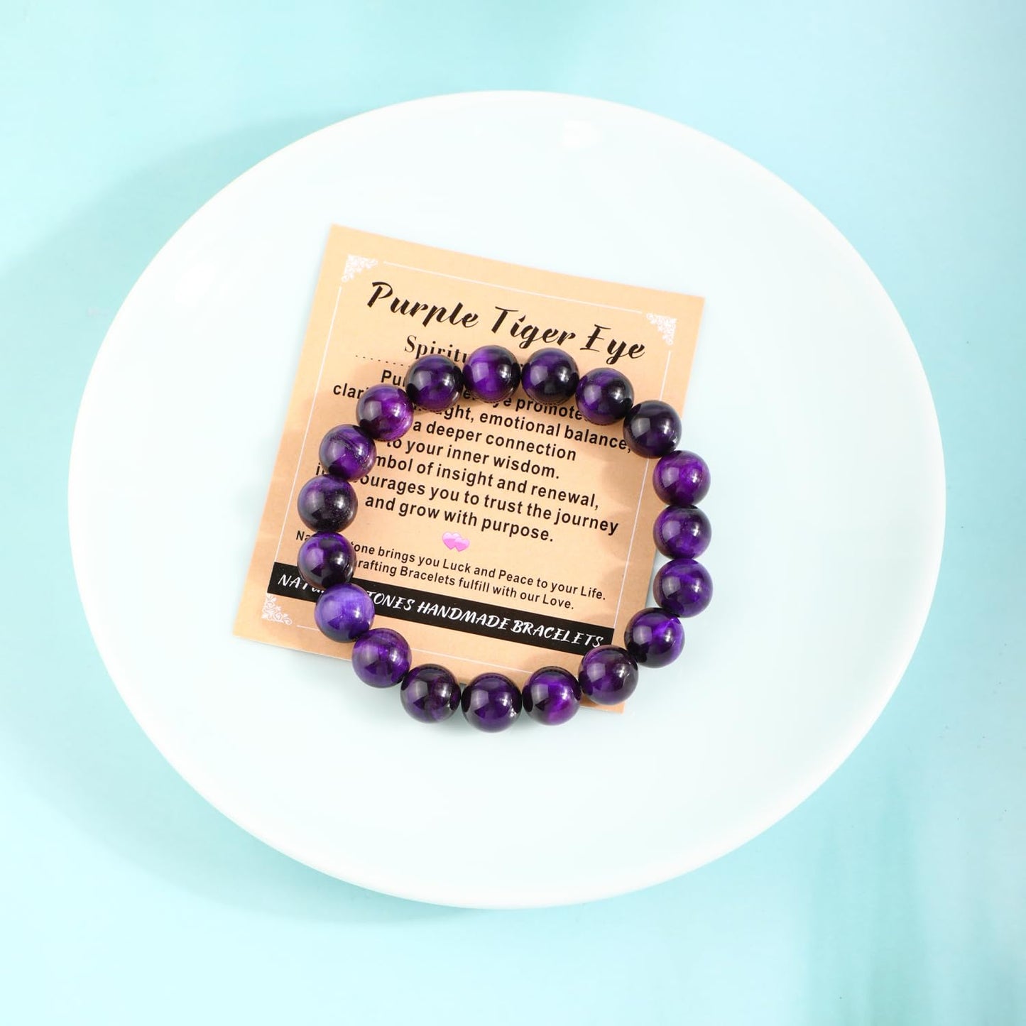 AD Beads 4mm Handmade Purple Tiger Eye Elastic Bracelet – Natural Gemstone for Peace and Tranquility – Meditation, Yoga, Healing and Energy Gift for Men Women