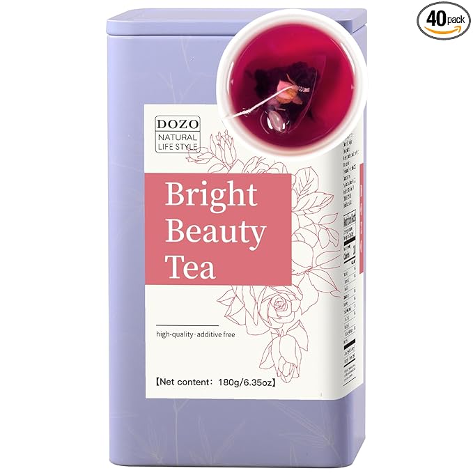 DOZO Beauty tea Bright Beauty Tea Bags Black Mulberries Rose Black Wolfberry Tea 6.35oz/180g (30bags) Flower Tea Mulberry Goji Berries Anthocyanin Vegan Health Herbal Tea 美肤养颜茶 桑葚玫瑰黑枸杞茶
