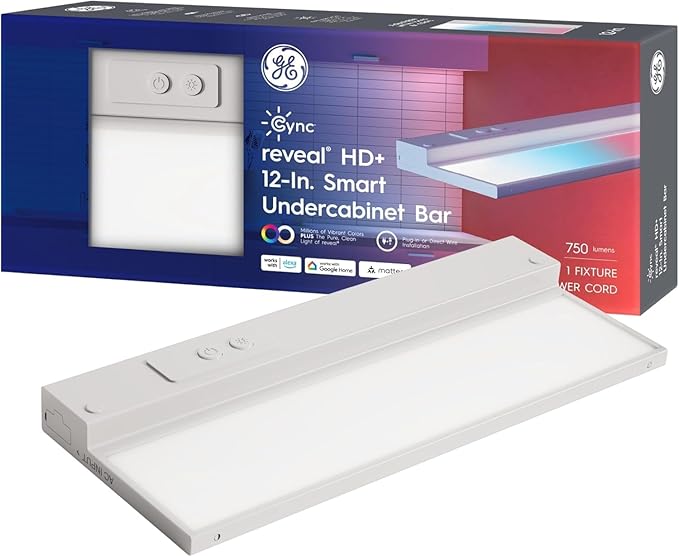 GE Cync Reveal HD+ Smart Undercabinet Light Fixture, Color Changing, 12-in Bar