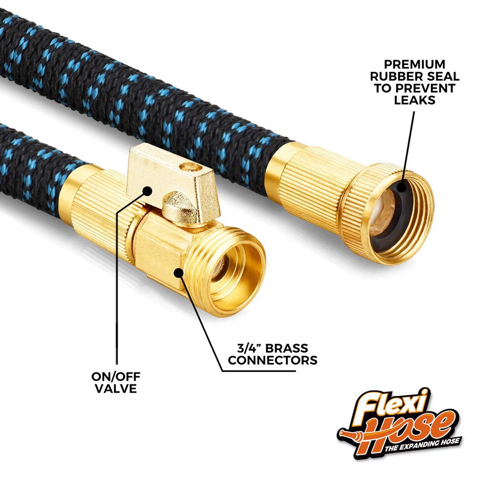 Flexi Hose Expandable Garden Hose with 8 Function Nozzle, 50FT - Lightweight Retractable Garden Hose, Water Hose - No-Kink Flexibility, 3/4 Inch Solid Brass Fittings and Double Latex Core