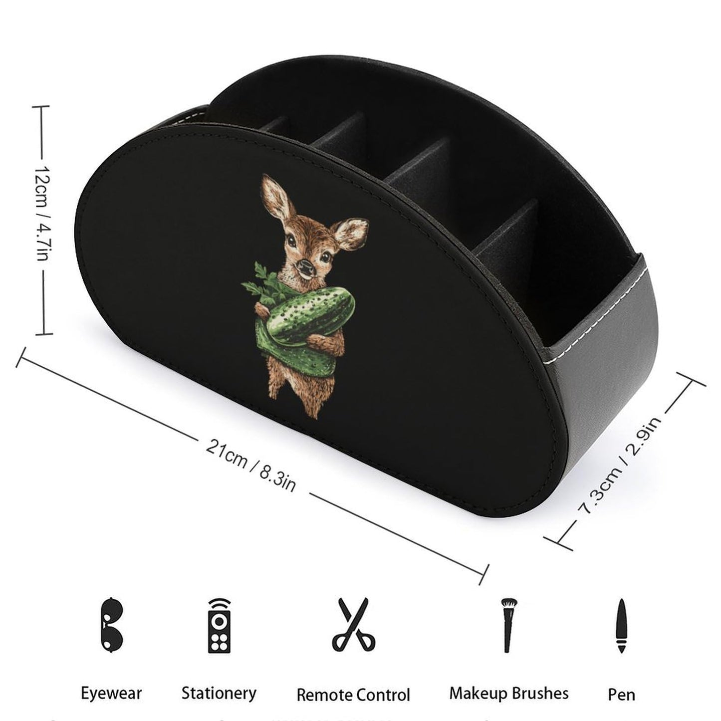 Cute Deer Cucumber Pickle Remote Control Holder with 5 Compartments Caddy Desktop Organizer for Home Office