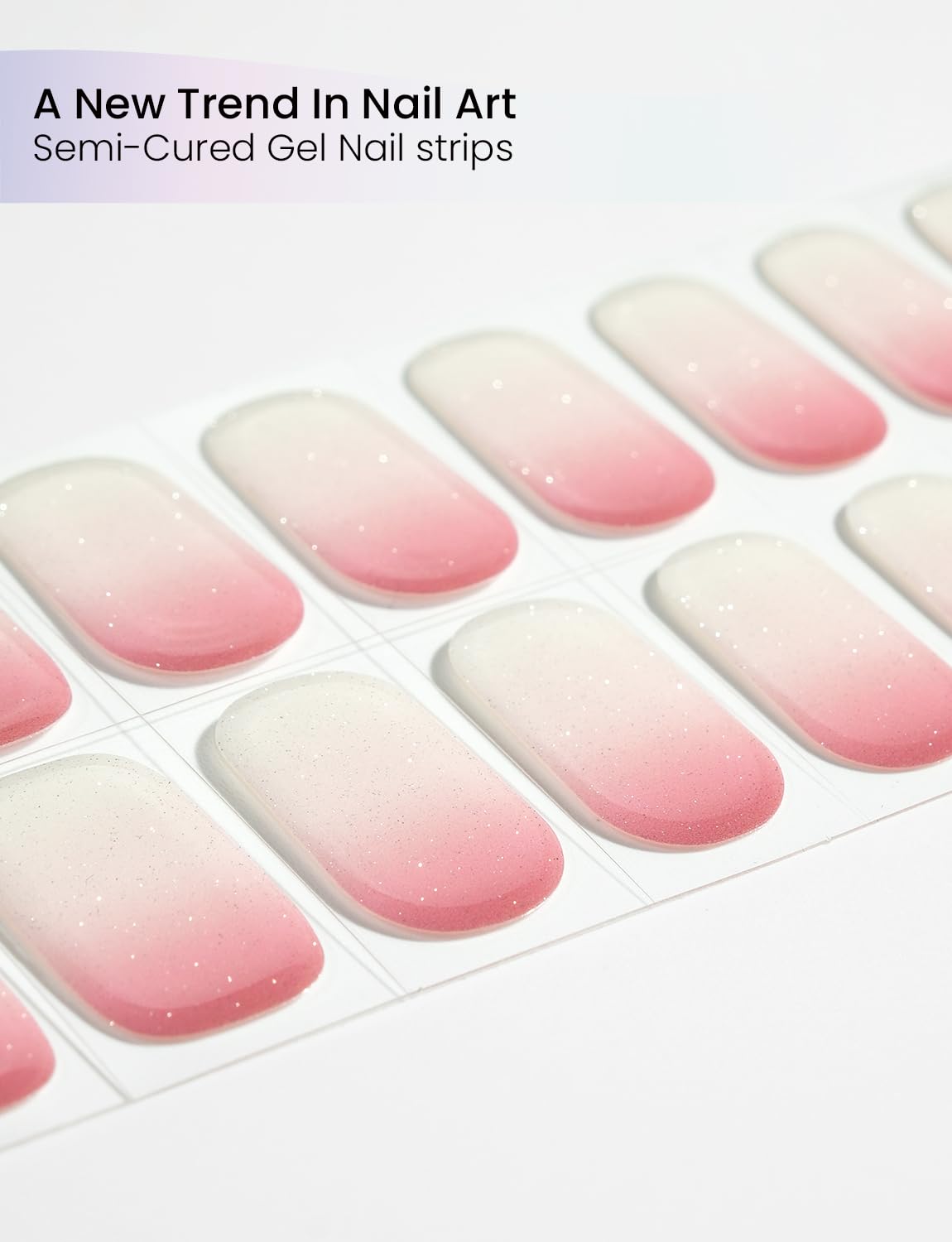 Oauee Semi Cured Gel Nail Strips | Built-In Gel Top Coat | UV Light Required | Salon Quality, Easy Application And Removal (Champagne Glimmer）