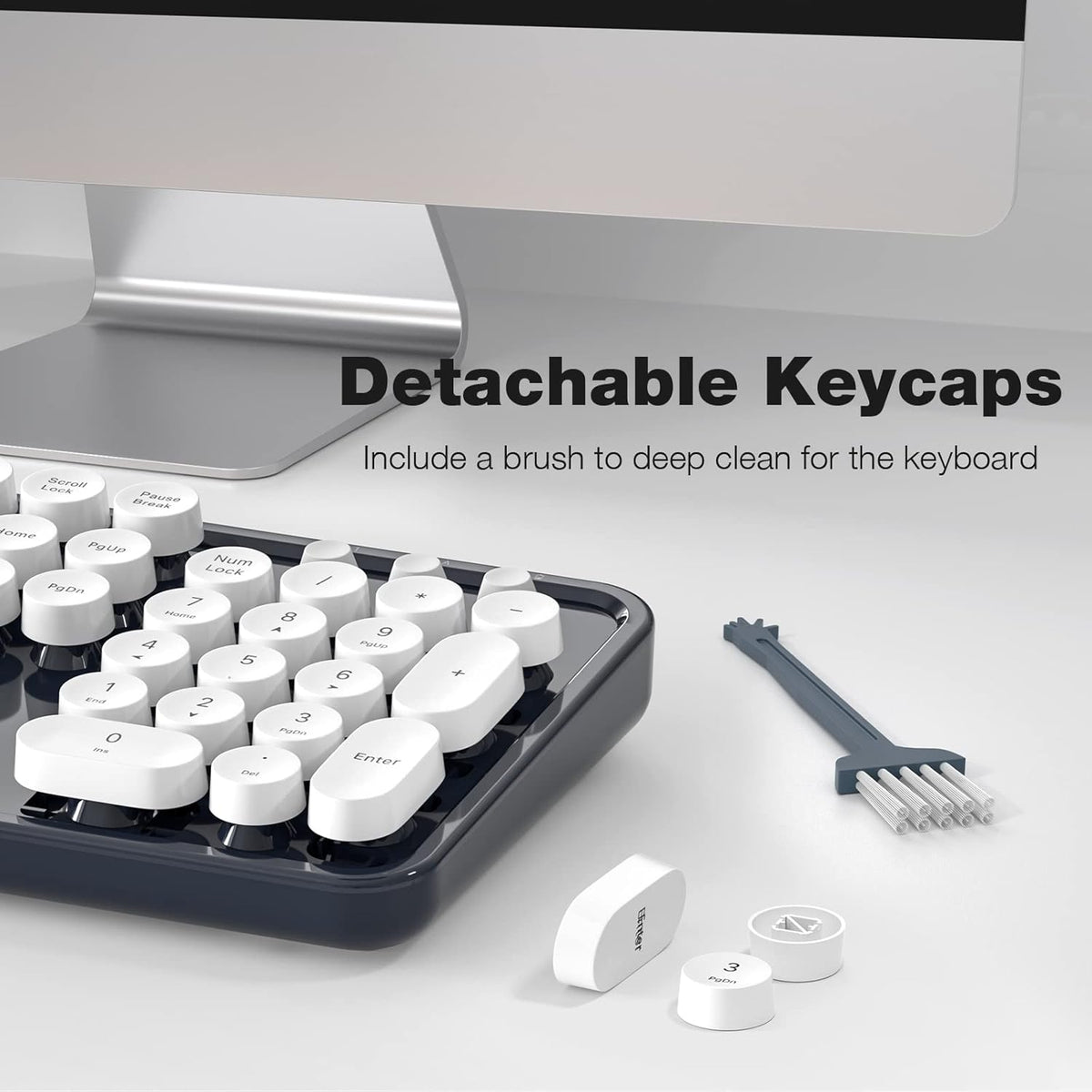 KNOWSQT Wireless Keyboard and Mouse Combo - White-DarkBlue Full-Sized 2.4 GHz 104 Keys Typewriter Keyboard, Flexible Round Keycap and Optical Mouse for Windows, Computer, PC, Laptop, Desktop
