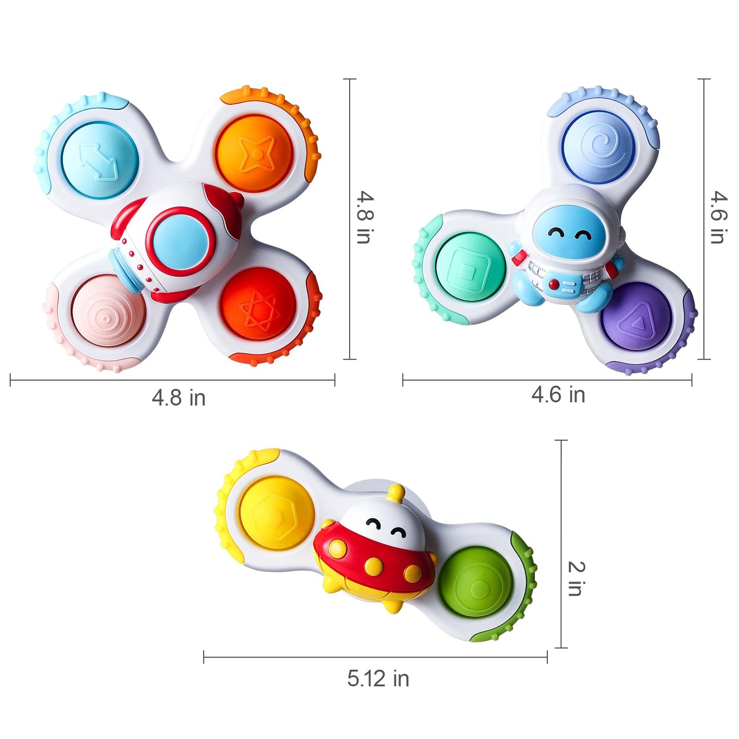 ALASOU 6 PCS Suction Cup Rotating Toys(3 POP+3 Space) for Infant and Toddlers