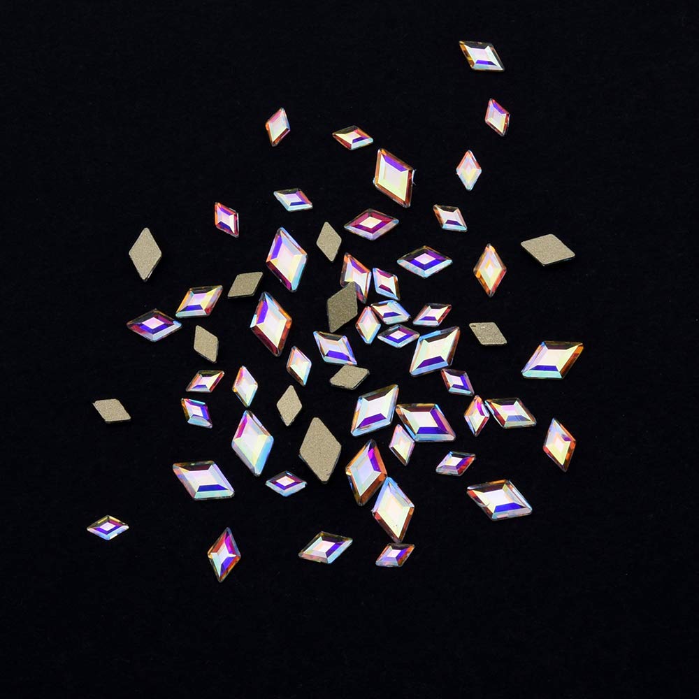 Tisslan 100pcs Mix 3 Sizes 3D Nail Crystal AB Flatback Rhombus Diamond Rhinestone Accessories Craft DIY Supply