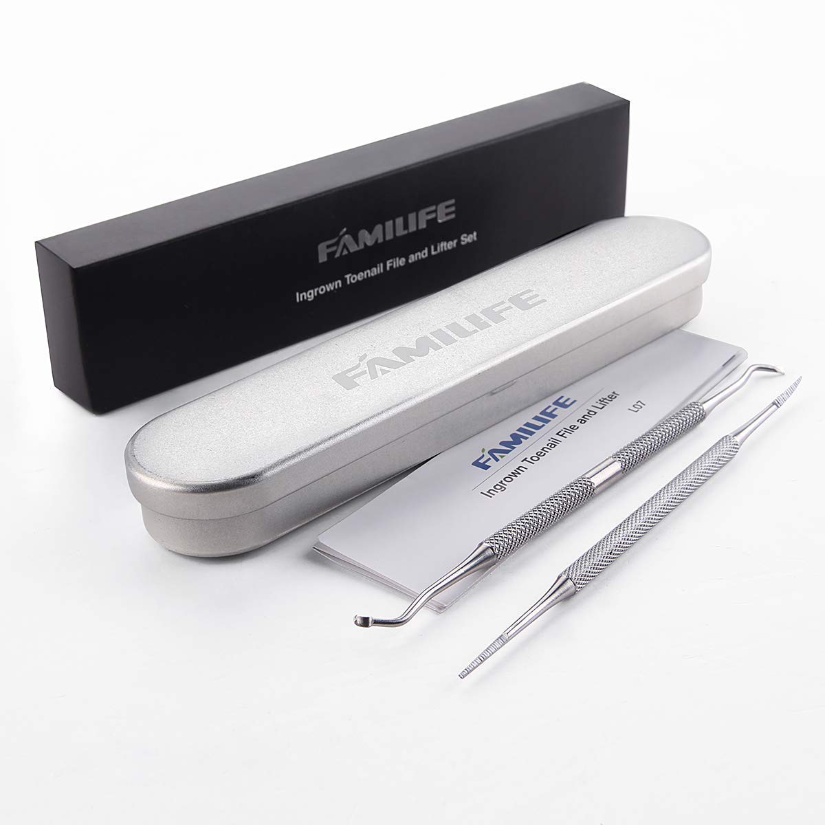 FAMILIFE 13pcs Stainless Steel Manicure Set And L07 100% Stainless Steel Ingrown Toenail File and Lifter Double Sided with Storage Case