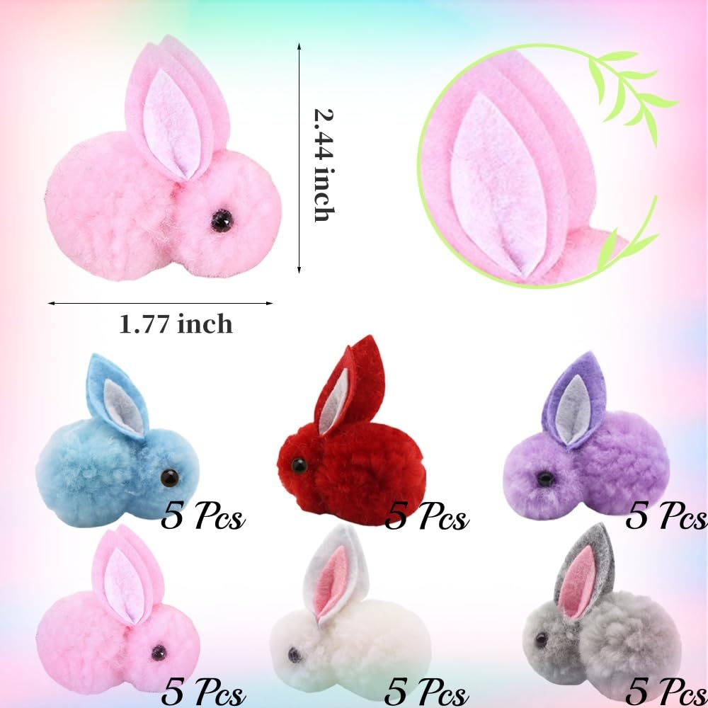 YGbridge 30 Pcs Mini Plush Easter Bunny Animals, Miniature Stuffed Rabbit, Soft Tiny Stuffed Animals Easter Bunnies Plush Rabbit for Easter Basket Stuffers, DIY Hair Clips (30)