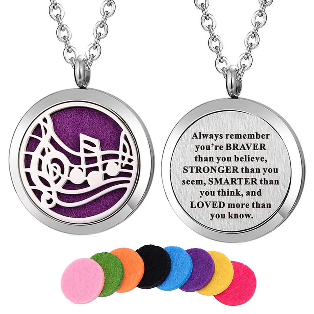 Stainless Steel Music Note Locket Necklace Aroma Essential Oil Diffuser Necklace Metallic