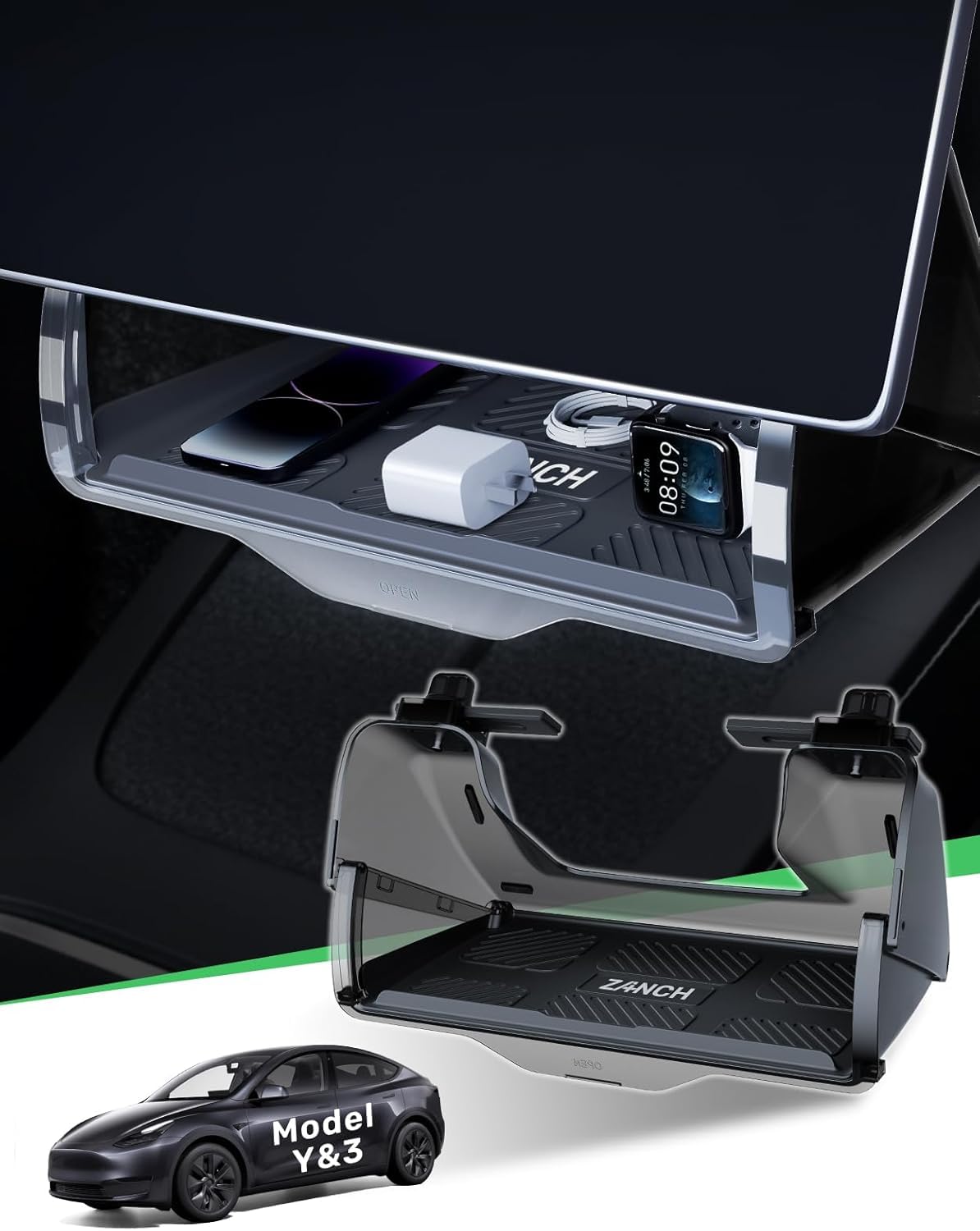 Zanch (Upgraded) Tesla Model Y Juniper Under Screen Storage Box [Hidden Design, Factory-Fit], Adds Extra Storage & Keeps Items Hidden for Privacy, Model Y (2020–2025) / Juniper (2025–2026) Accessories