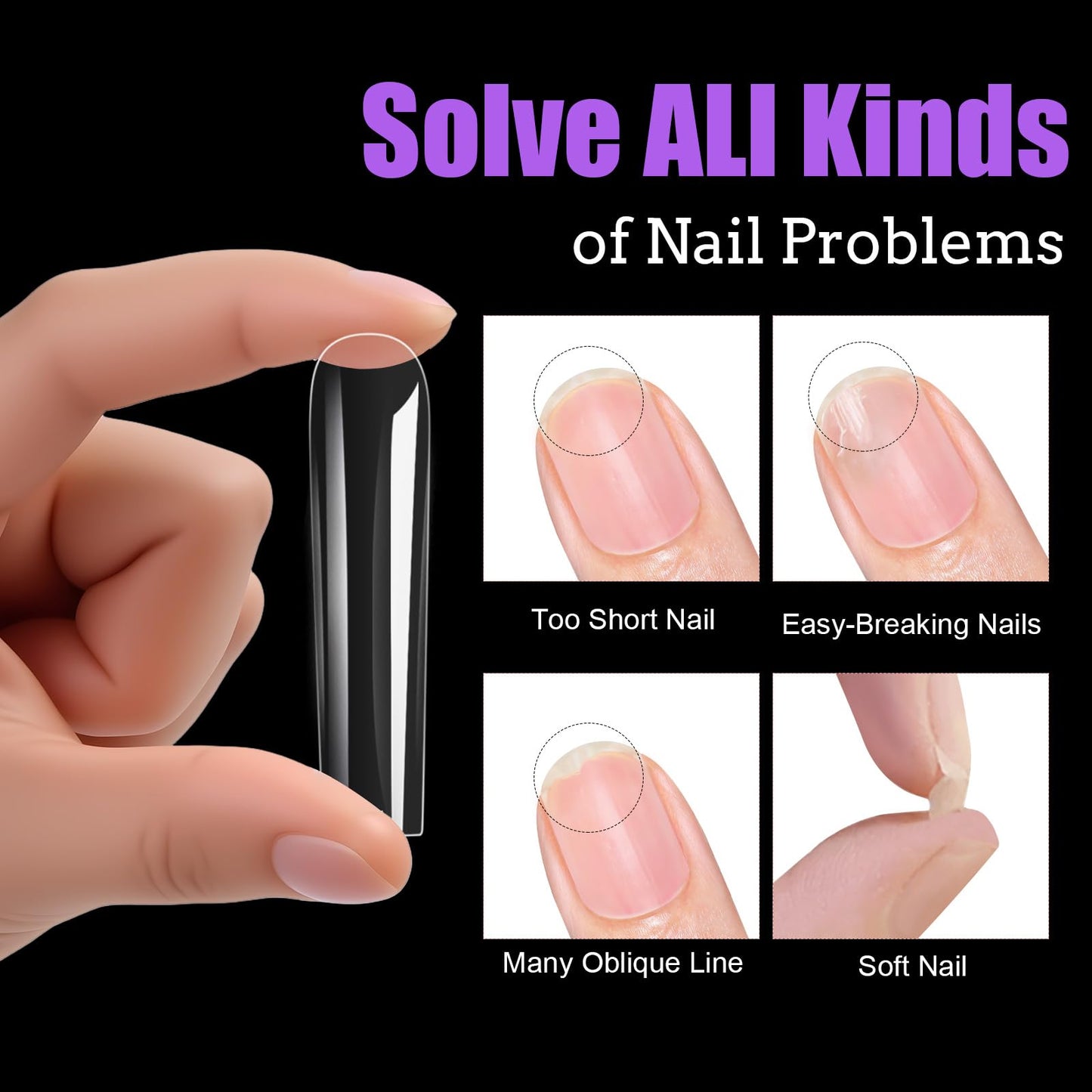Cycullinyt Long Square Nail Tips, 240Pcs Full Cover + Half Cover Soft Gel Nail Tips Pre-shaped Clear Acrylic False Nail Tips Press On Nails for Extensions Manicure Home Salon DIY 12 Sizes