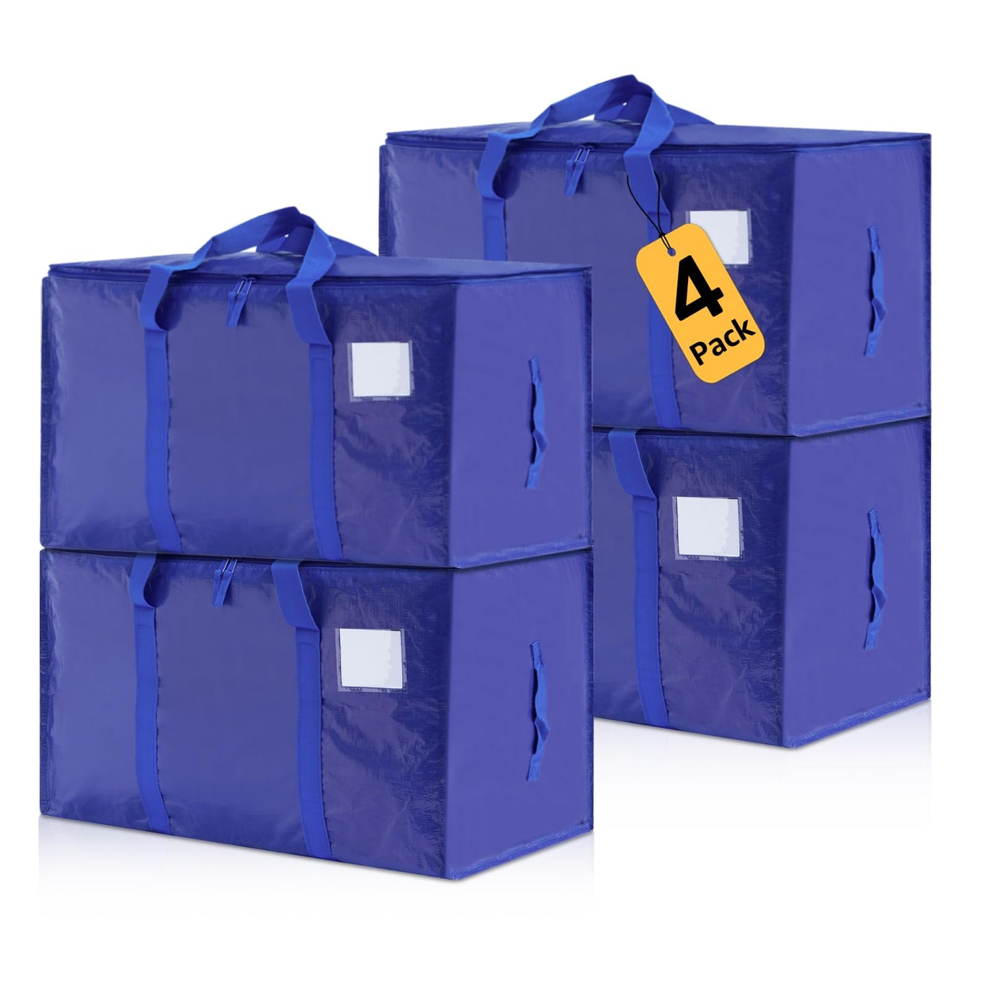 Moving Bags Heavy Duty Extra Large, Moving Boxes, Moving Supplies Essentials, Blue Storage Bins with Lids, Plastic Packing Totes, Storage Bags for Clothes with Handles & Zippers(Blue, 4 Pack)