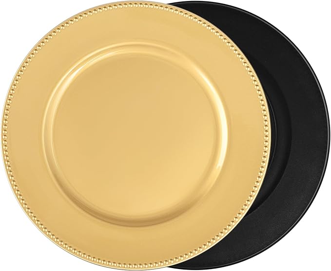 50 Pcs Gold Charger Plates Bulk, 13" Round Beaded Plate Chargers for Dinner Plates, Decorative Dinner Chargers Plastic Table Chargers for Wedding Holiday Party Baby Shower Event Decoration (Gold)