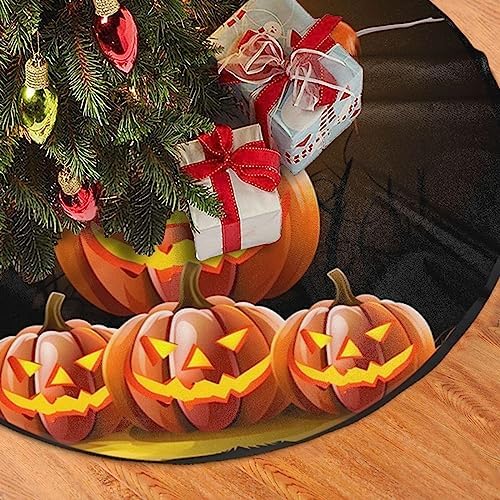 Halloween Pumpkins Moon Christmas Tree Skirts 36", Xmas Tree Cloth Mats Trees Skirts for Decor Gift, Home Decoration