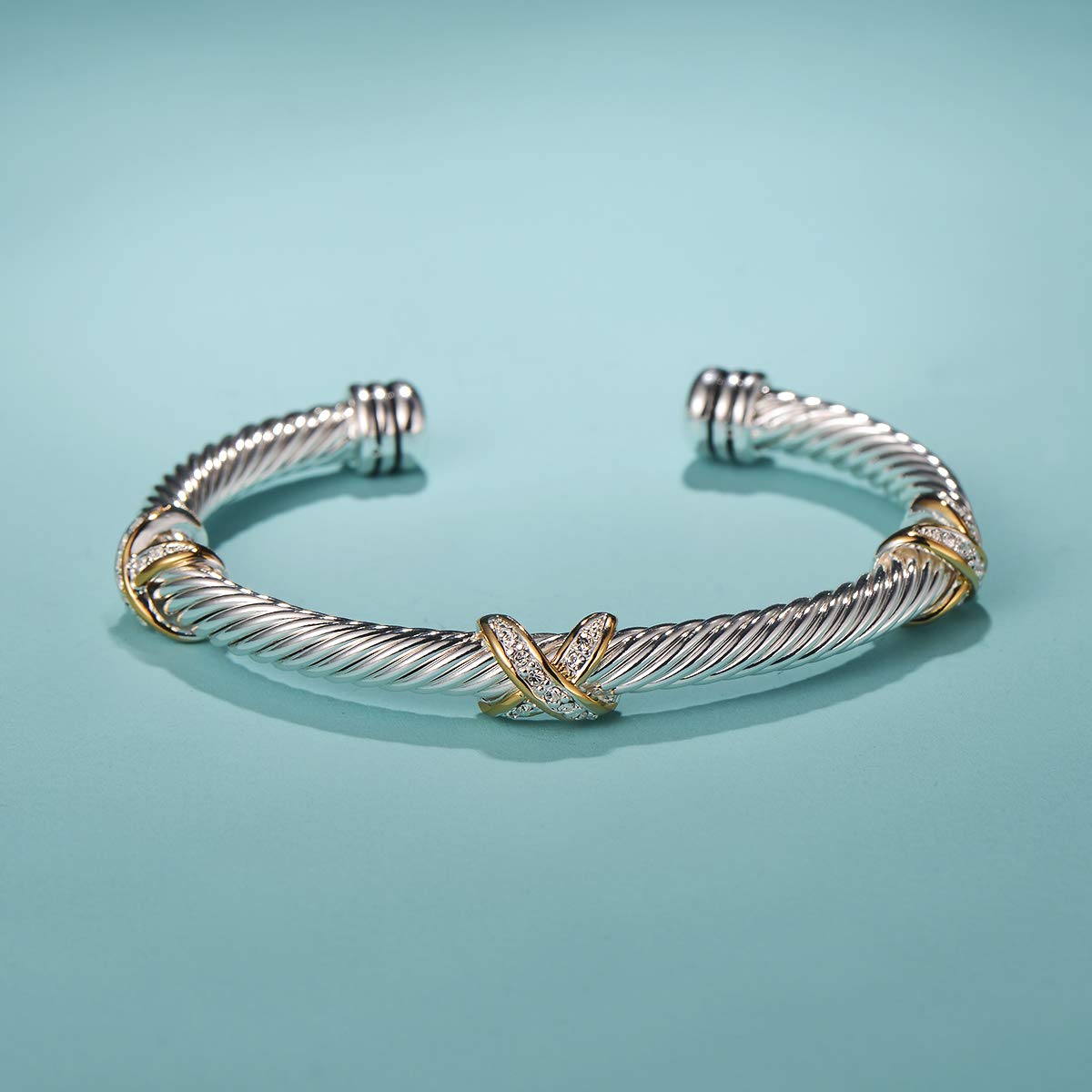 UNY Jewelry Bracelet Triple Criss Cross X Shape Infinity Twisted Cable Open Cuff Bangle Designer Inspired Women Jewelry (Triple Stone)