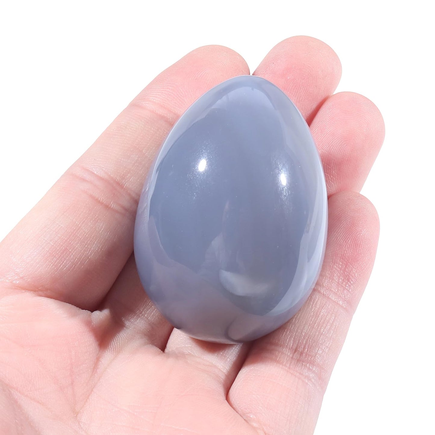favoramulet Polished Stone Egg for Easter Day, Palm/Pocket/Worry Enegry Healing Crystal Display Sphere Figurine Fengshui, Grey Agate 1.8" x 1.3"