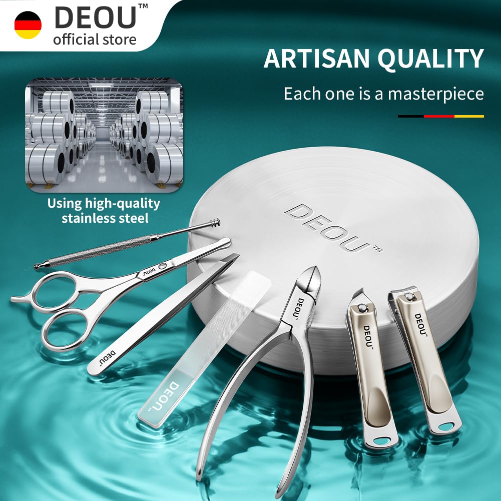 DEOU Premium Manicure Set 8 in 1, 420J2 Stainless Steel Pedicure Kit with Luxury Leather Case, Professional Grooming Tools for Travel & Home, (Brown)