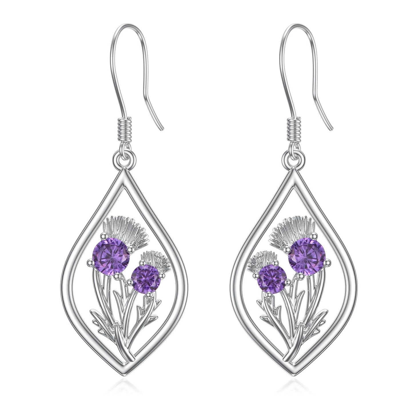 Scottish Thistle Jewelry Gifts Sterling Silver Scotland Thistle Dangle Dangling Drop Charm Earrings Scottish Earrings Gifts for Women