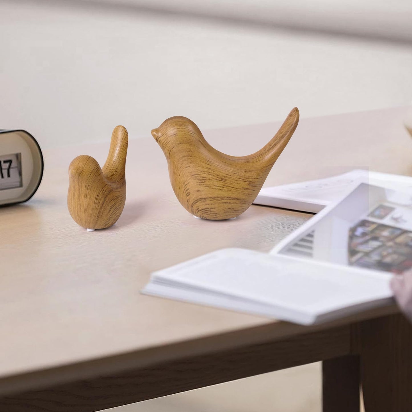 Notakia Wood Look Ceramic Birds Statues Home Decor Modern Style Decorative Ornaments for Living Room, Bedroom, Office Desktop, Pottery barn Decor