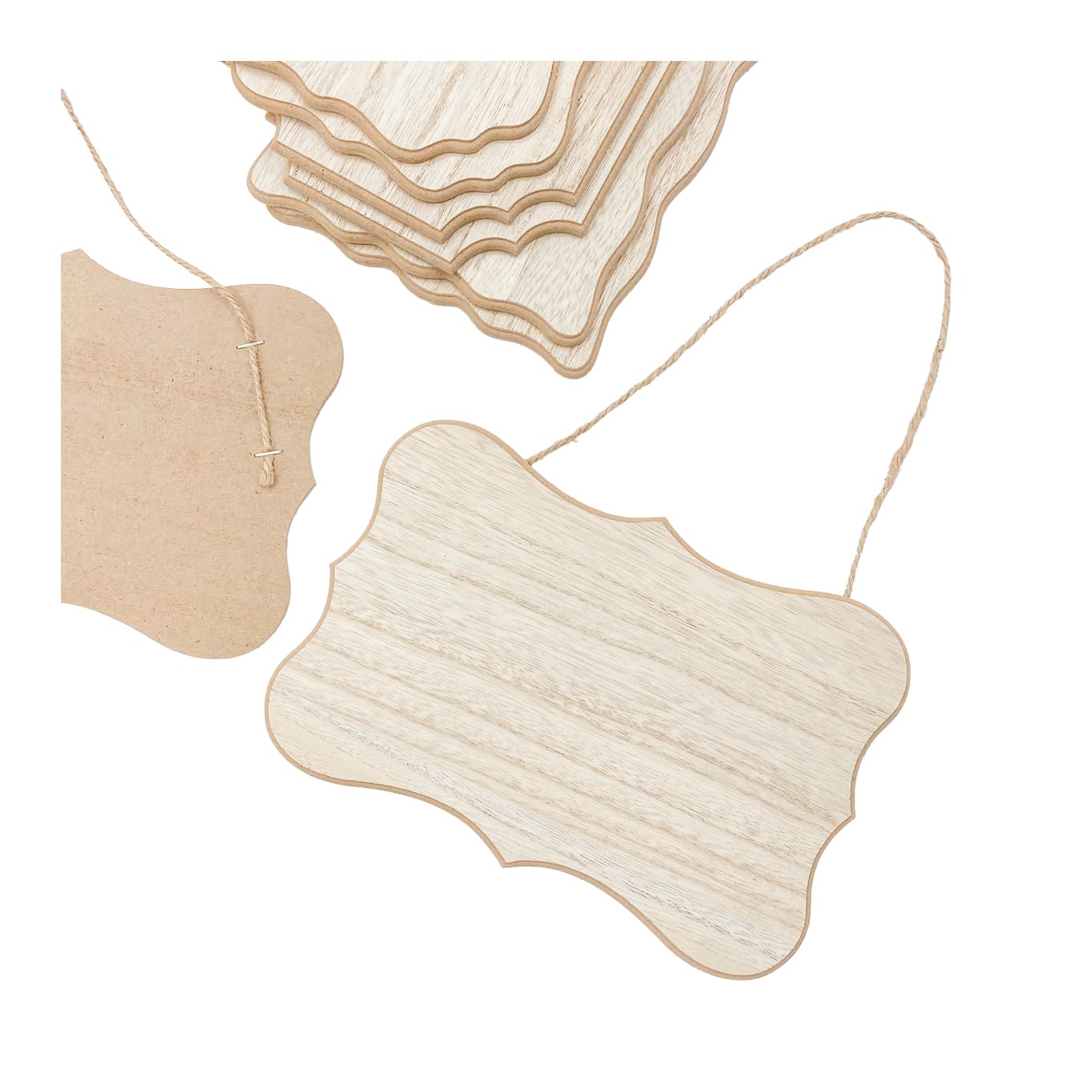 8 Pack Unfinished Wood Signs with Jute Hanging Unpainted Wooden Plaques for Homemade Crafts 4 Styles Assorted (6 x 9 in)