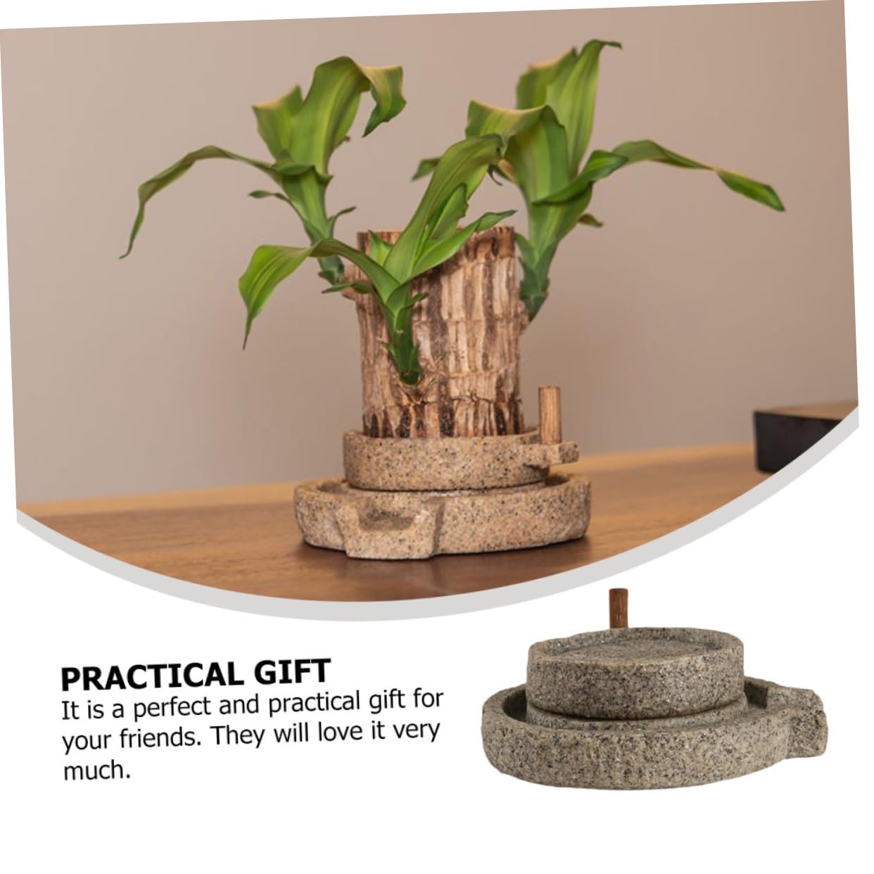 COOLHIYA Creative Stone Mill Shape Resin Flowerpot Desktop Succulents Container for Home Office Garden Balcony Decor in Dark Gray