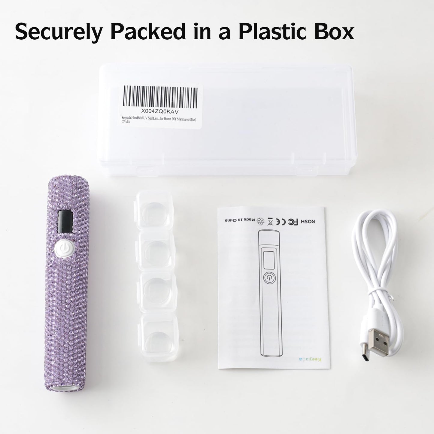 keeyada Handheld UV Nail Lamp with Sparkly Rhinestones, 3W Portable LED Nail Lamp, Wireless Rechargeable USB Nail Dryer with Silicone Stamper, LCD Display, Ideal for Home DIY Manicures (Violet)
