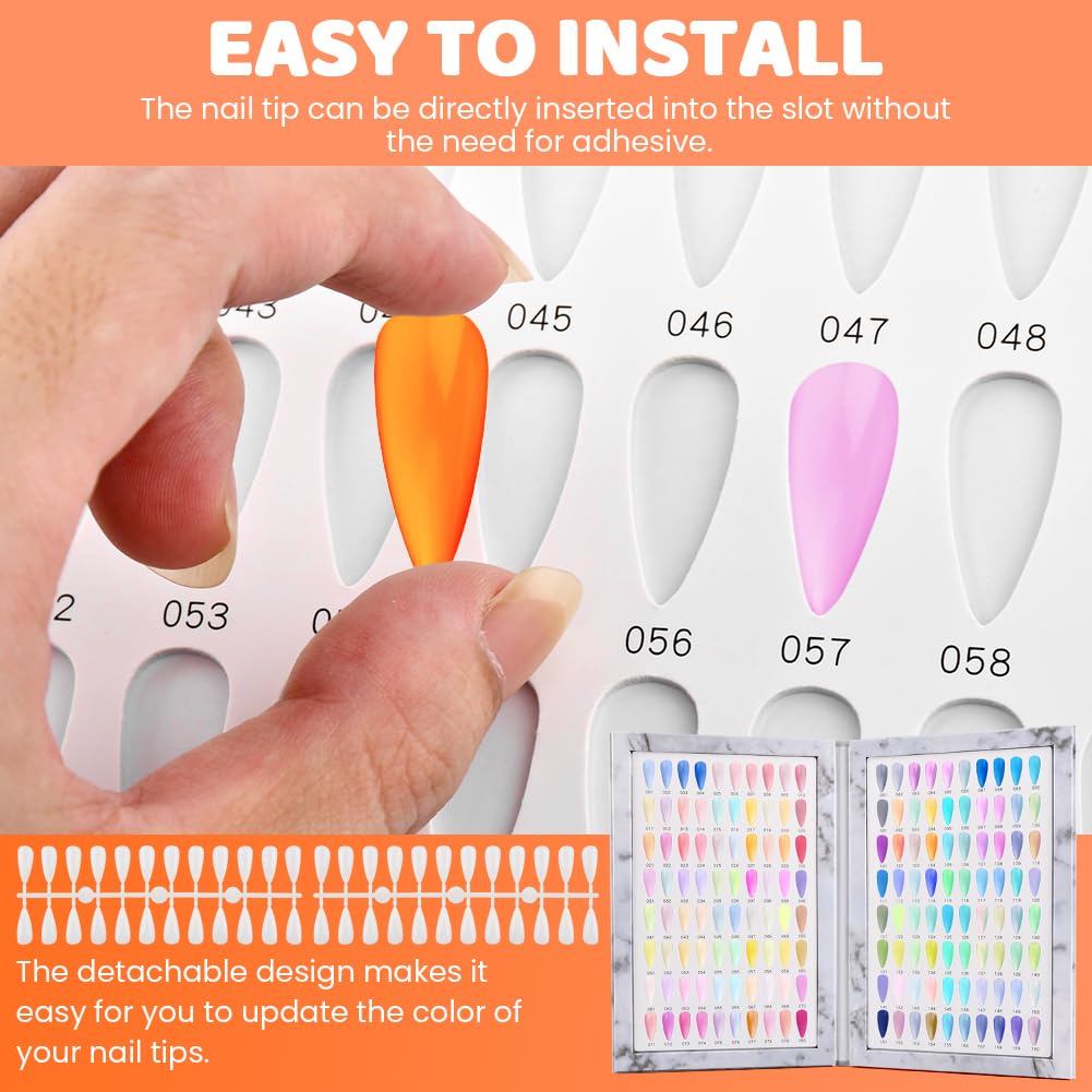 Rivonthex 160 Nail Color Display Book with 240 Nail Tips & Number Stickers (1-200) - Professional Color Swatches Book Display Chart
