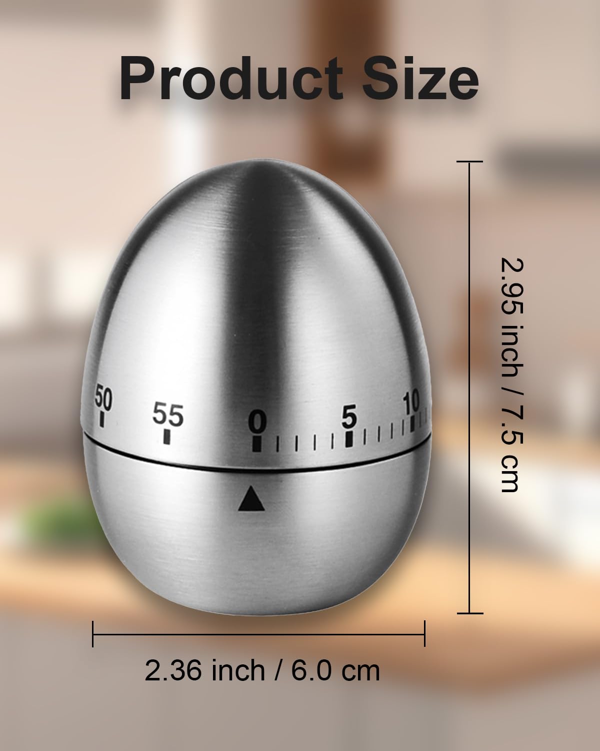 INTRESTIN Kitchen Timer for Cooking, 60 Minutes Mechanical Timer - No Batteries Required, Stainless Steel Egg-Shape Cute Countdown Clock for Cooking, Learning, Exercises, Gaming