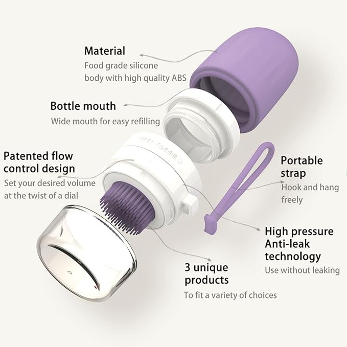 3-in-1 Facial Body Brush Bottle, Exfoliating and Facial-Lifting Scrub Bottle and Acupoint Massage Roller Bottle, 50ml/100ml, Leak Proof Travel Toiletries and Liquid Container (50 ml)