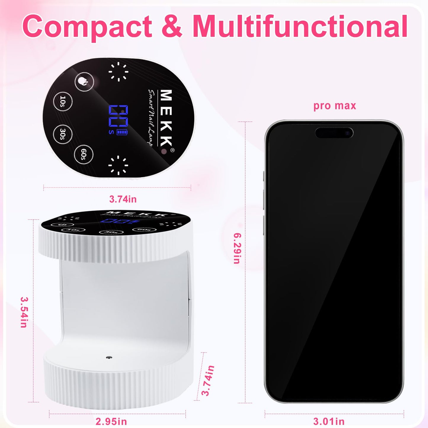 MEKK Cordless Mini UV Light for Gel Nails - 24W Rechargeable Mini UV LED Nail Lamp with Touch Control & Auto Sensor,Small Flash Cure Lamp,4 Timers,Portable Nail Light for Tavel & Home Use(White)