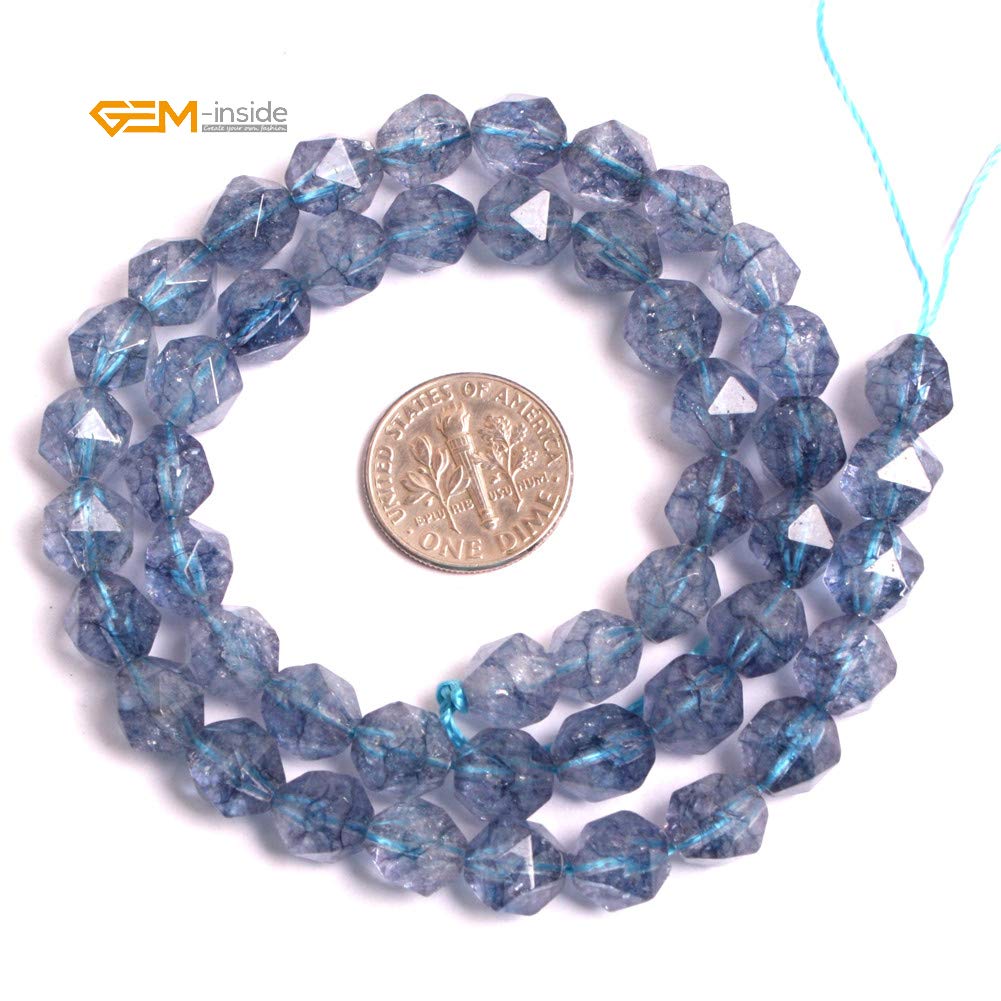 GEM-Inside Natural 8mm Aquamarine Gemstone Loose Beads Faceted Dyed Blue Cambay Crystal Energy Stone Power for Jewelry Making 15"