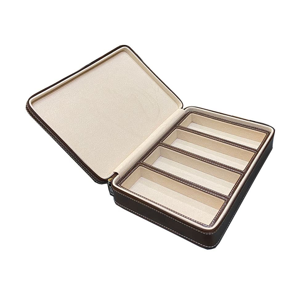 Beaufort 4 Slots PU Leather Eyeglasses Storage Box Sunglasses Box Jewelry Display Case Watch Box for Women Men(4GL-Coffee brown)