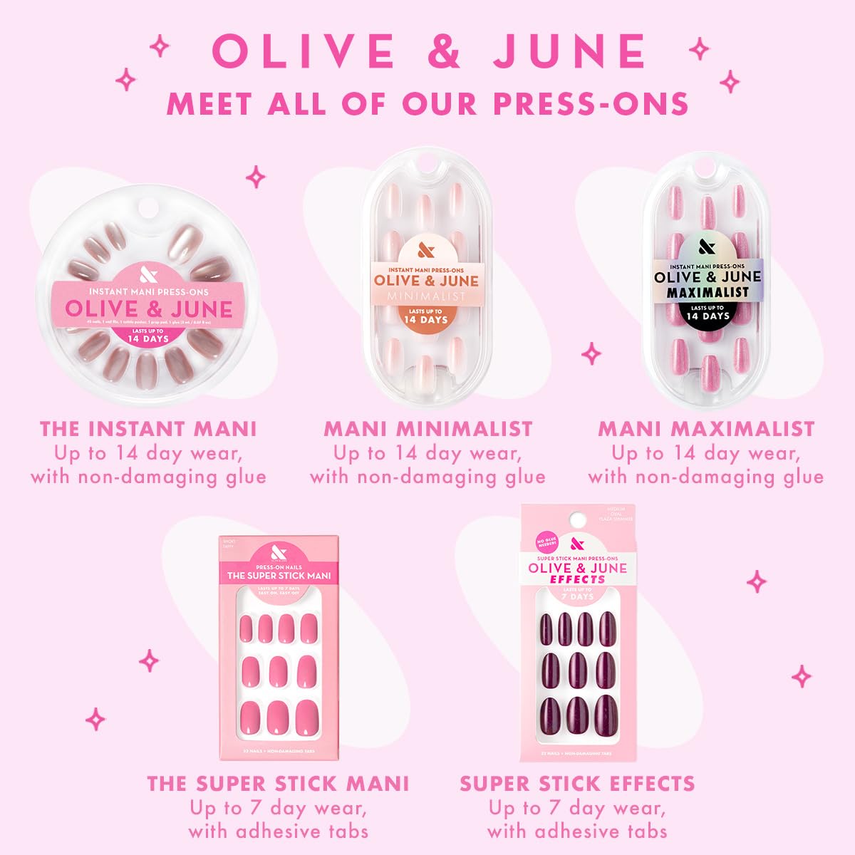 Olive & June Effects Super Stick Mani Press On Nails | No Glue Needed | 32 Tab Nails, 16 Sizes | Non-Toxic Easy On-Off Non-Damaging Real Look | 7-Day Wear | Extra Short, Squoval | Suited Chrome