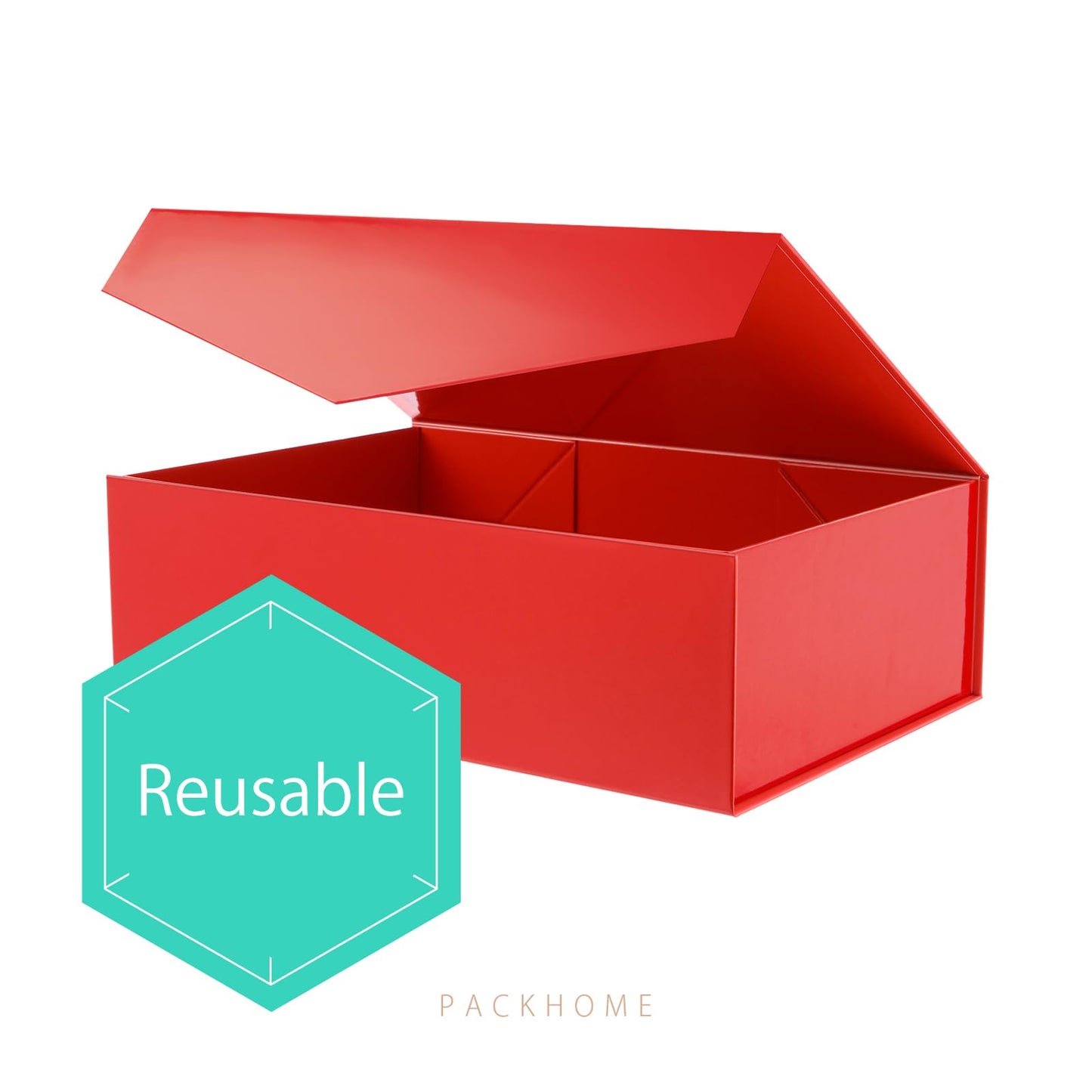 PACKHOME Mothers Day 6 Large Gift Boxes with Lids 13.5x9x4.1 Inches, Sturdy Collapsible Gift Boxes with Magnetic Closure for Gift Packaging (Glossy Red)