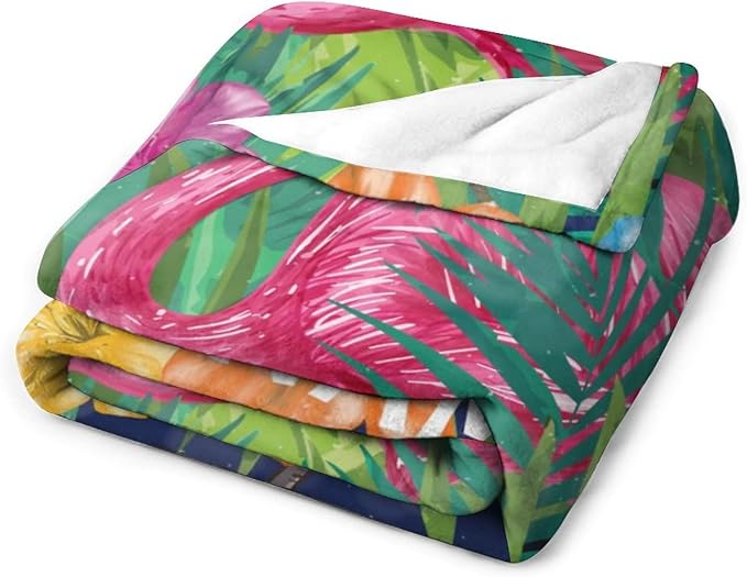 Custom Flamingo Blanket Gifts with Name - 40 x 50 Inches Funny Flamingo Throw for Kids - Green Warm Furry Plush Blankets for Couch