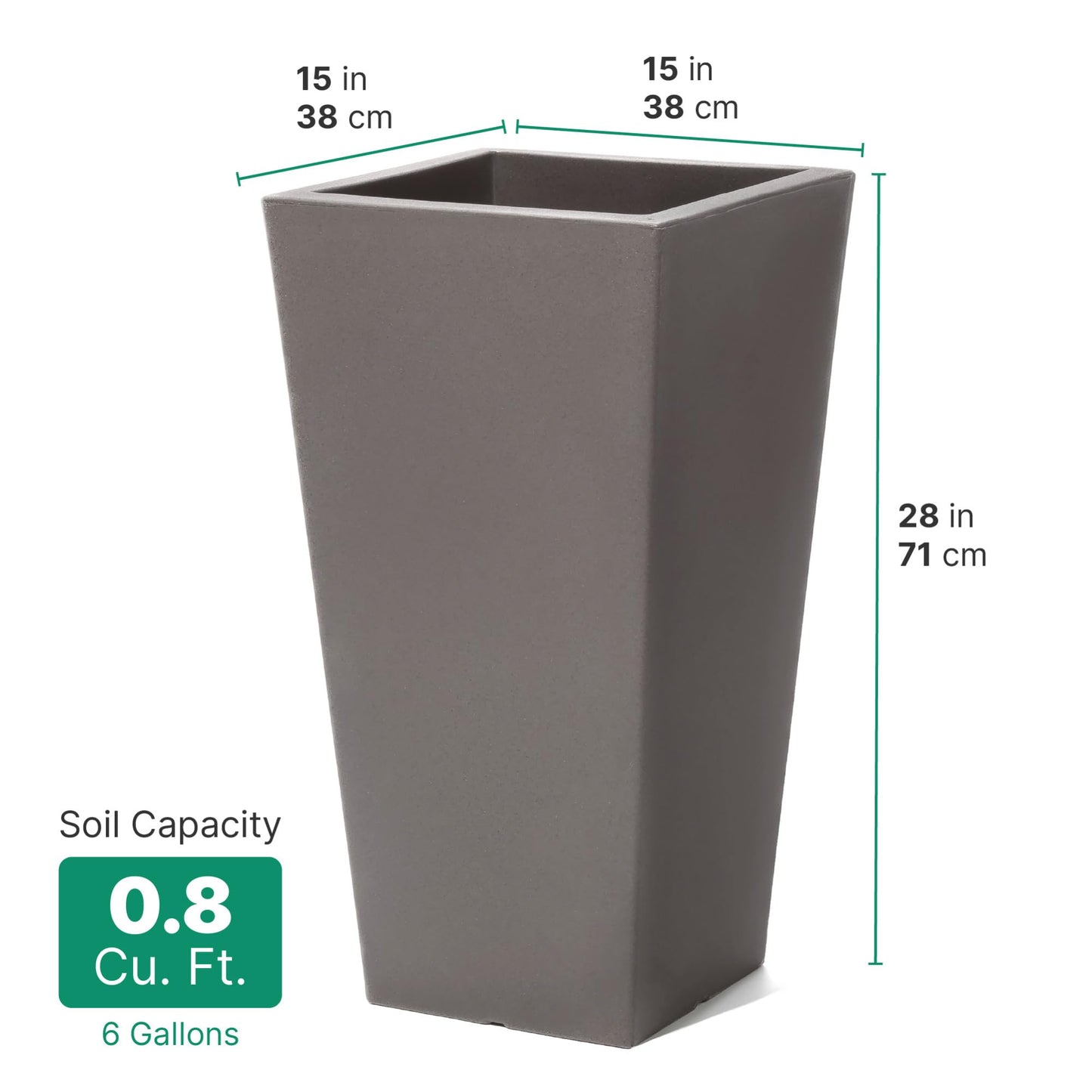 Step2 Tremont Tall Square Tapered Planter, 28" 2-Pack, Indoor/Outdoor Plants, Efficient Drainage, Durable Resin, Dark Cedar