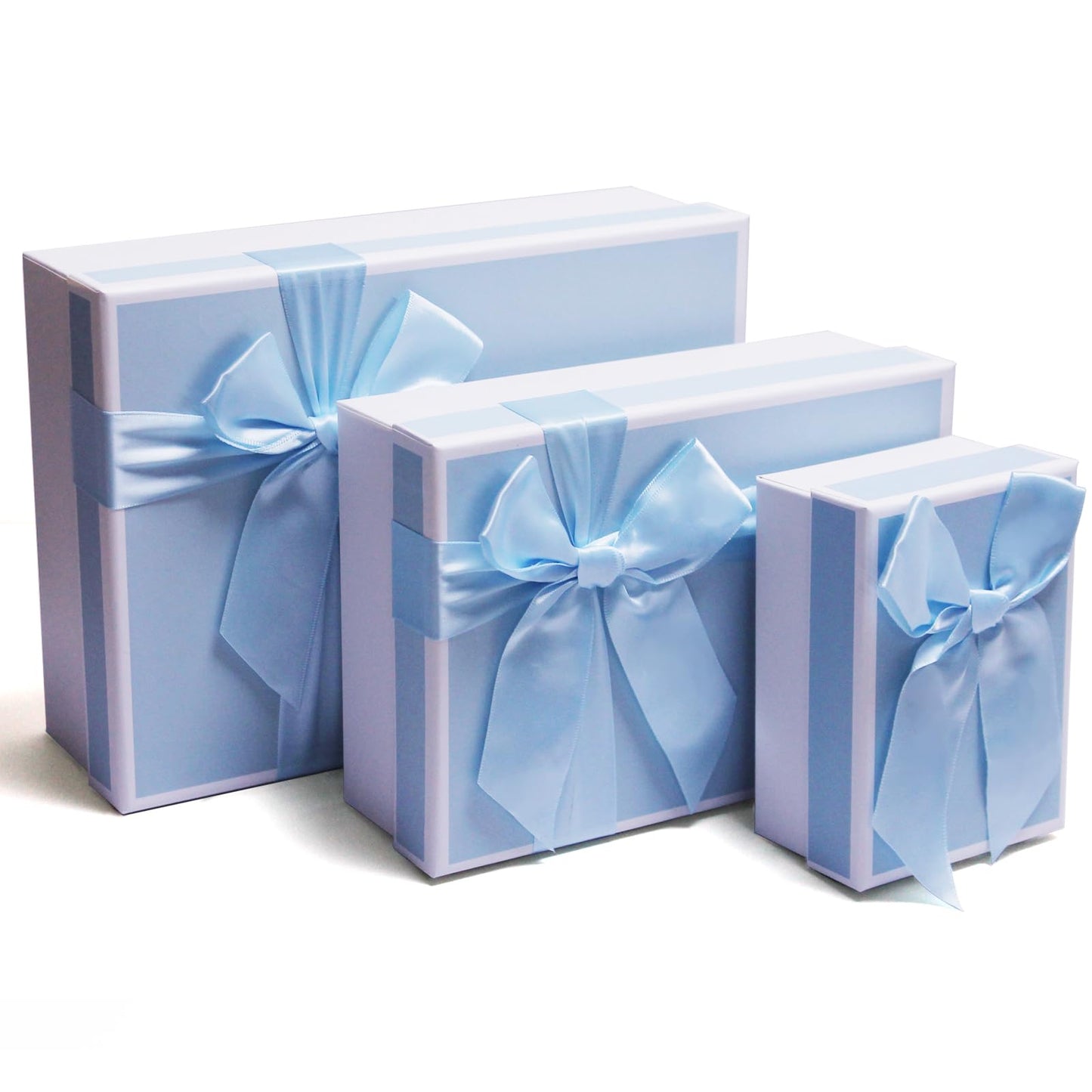 Airuisike Gift Boxes With Lids, Set of 3 Blue Gift Boxes For Presents, Elegant Present Boxes For Christmas Gifts, Assorted Gift Wrap Boxes