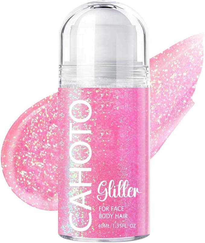 CAHOTO Flamingo Rolling Glitter for Face Body & Hair, Sparkling Holographic Chunky Shimmer, Roll-on Sequins for Singer Concert Rave Festival Halloween Party Carnival, 1.35fl.oz