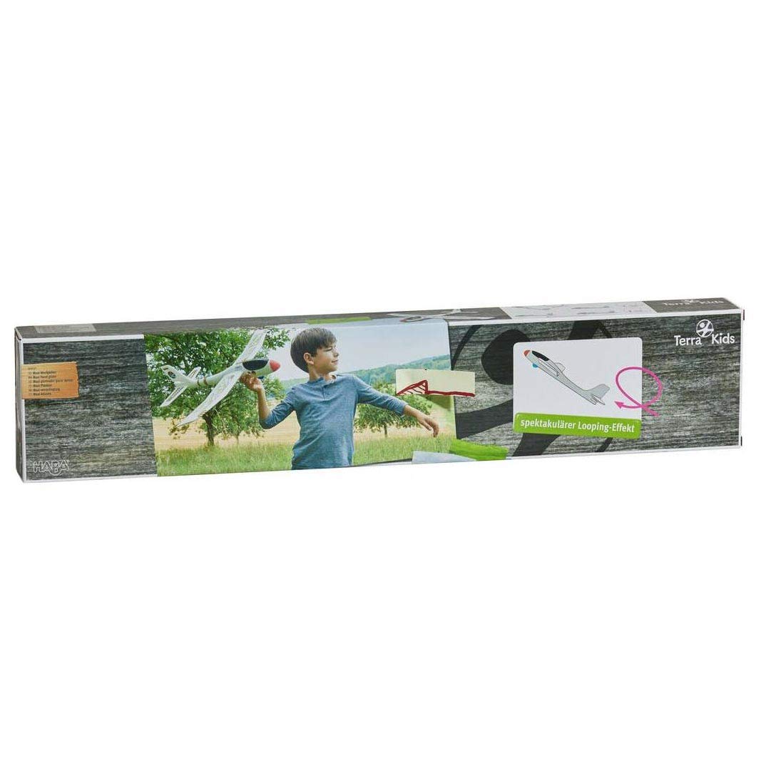 HABA Terra Kids Maxi Hand Glider with Boomerang Setting - Easy to Assemble 22" Sturdy Styrofoam Airplane with Decals