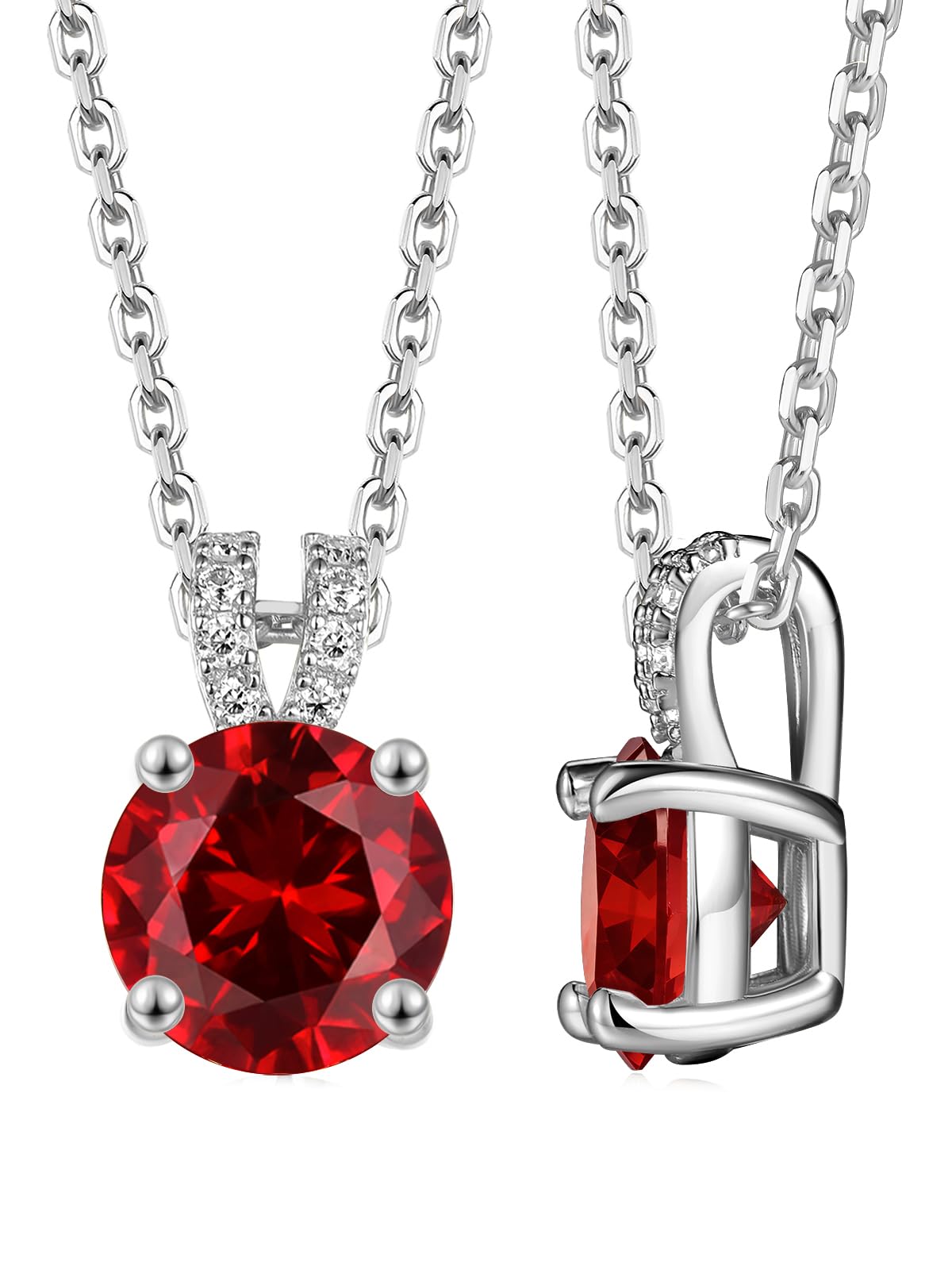 CYW 1 Carat Red Ruby Small Round Necklace for Women 925 Sterling Silver Solitaire Pendant Necklace