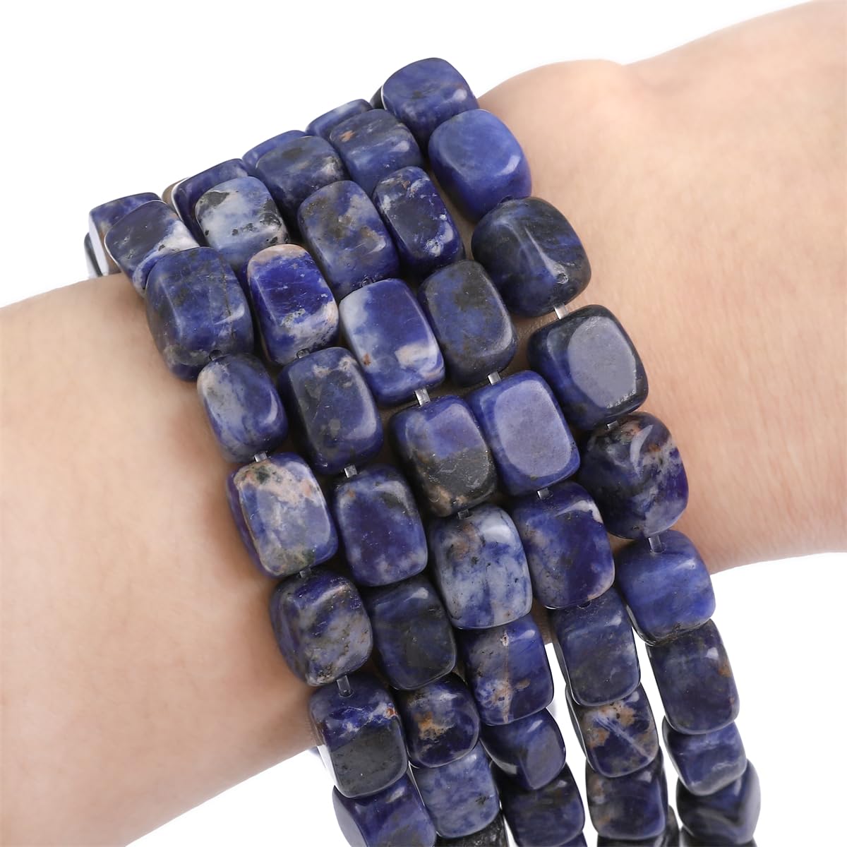 BEADIA Natural Blue Sodalite Cuboid Stone Loose Semi Gemstone Beads for Jewelry Making 8mmx12mm 38cm/Strand