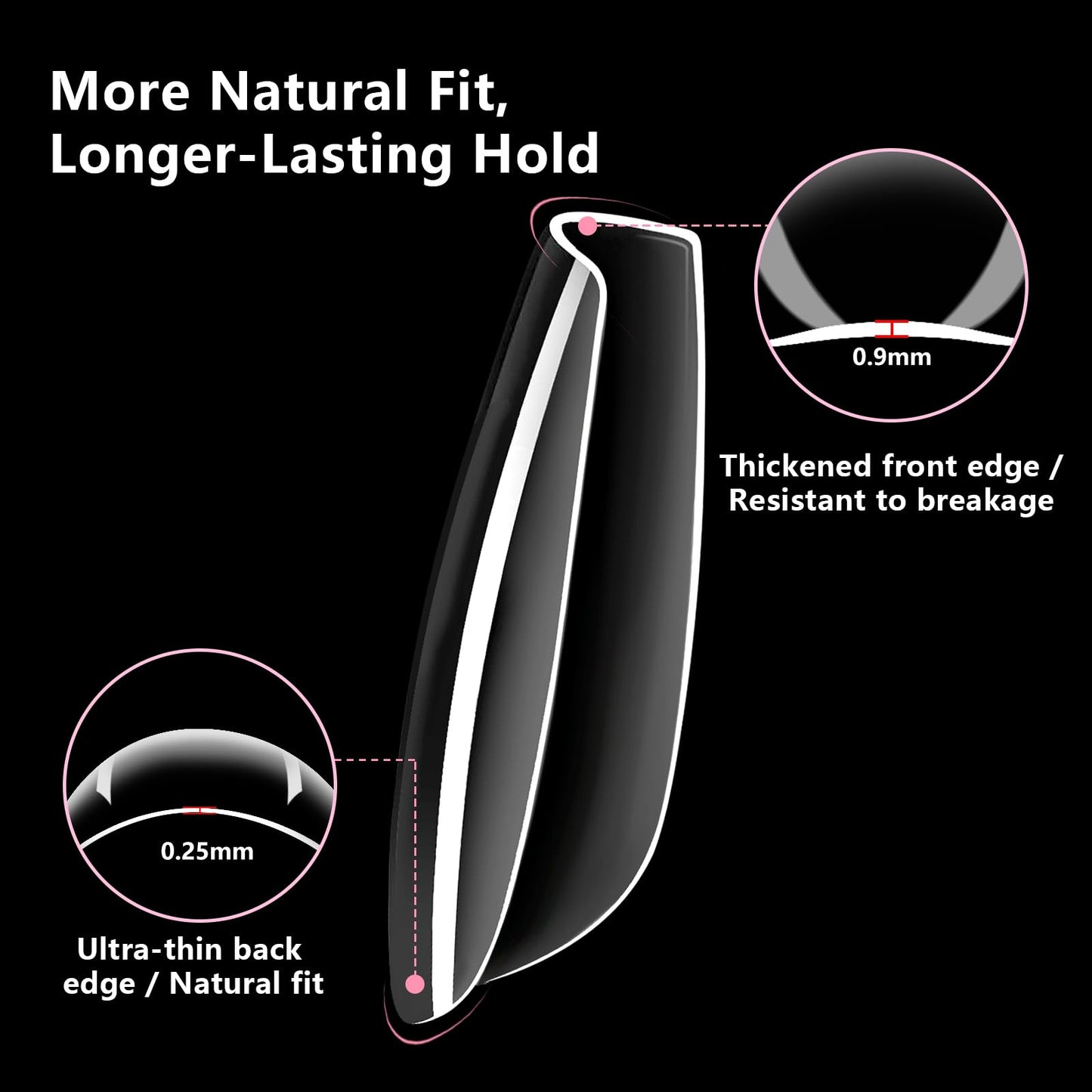 BETE Medium Coffin Clear Acrylic Nail Tips–544Pcs 16 Sizes with Half Sizes, Tipex Instant Apex Full Cover False Nails, Pre-Shaped Strong Thick Press On Nails for Home & DIY Manicure